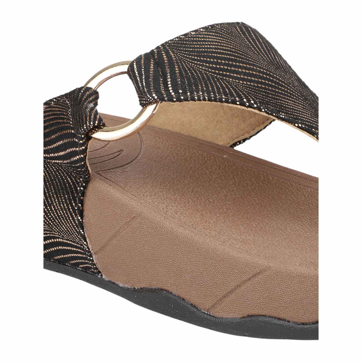 Inc.5 | Women Antique Gold Printed Strap Wedge Thong Sandals|4