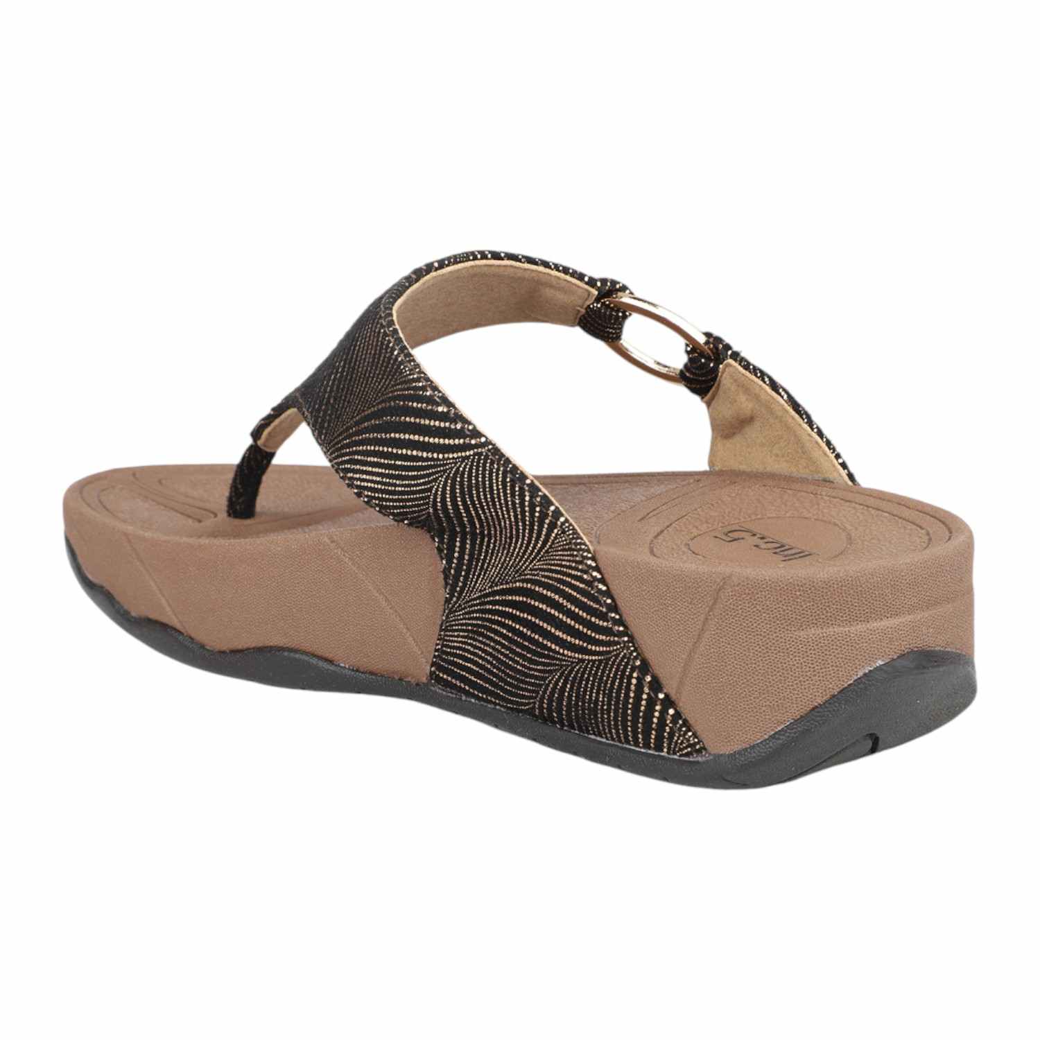 Inc.5 | Women Antique Gold Printed Strap Wedge Thong Sandals|1