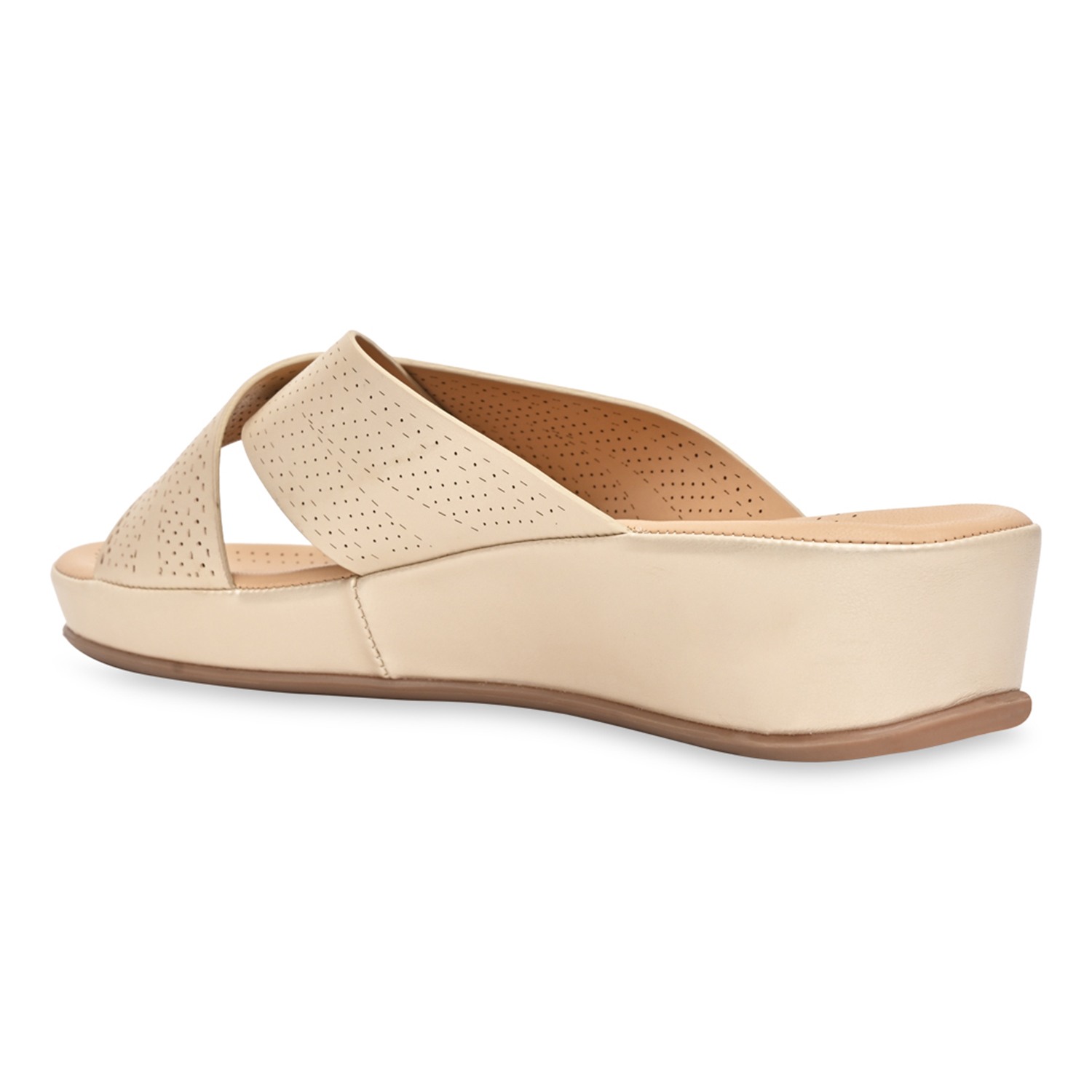 Gold Women Comfort Laser Cut Cross Strap Flats