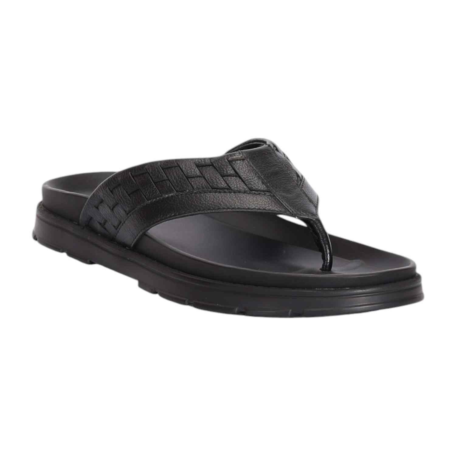 Men Black Thong with Self Design