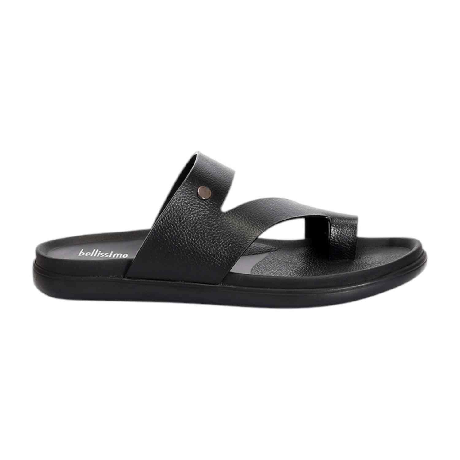 Men Black One-Toe Strap Chappal
