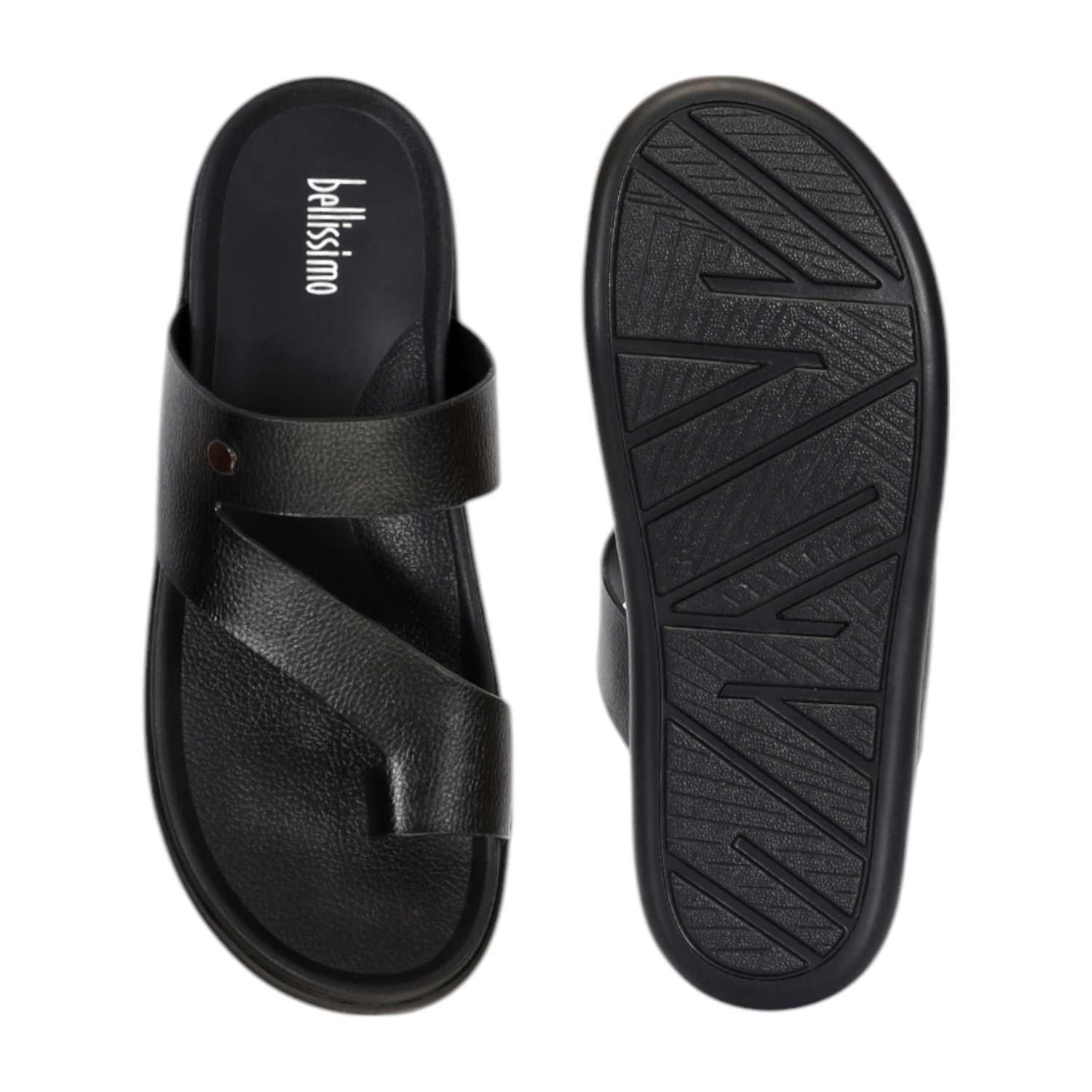 Men Black One-Toe Strap Chappal