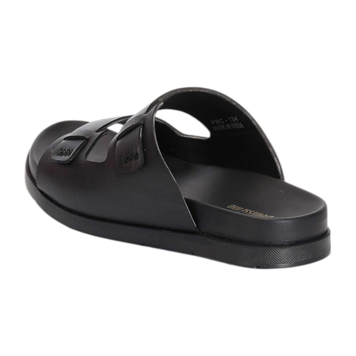 Men Black Dual Strap Slides