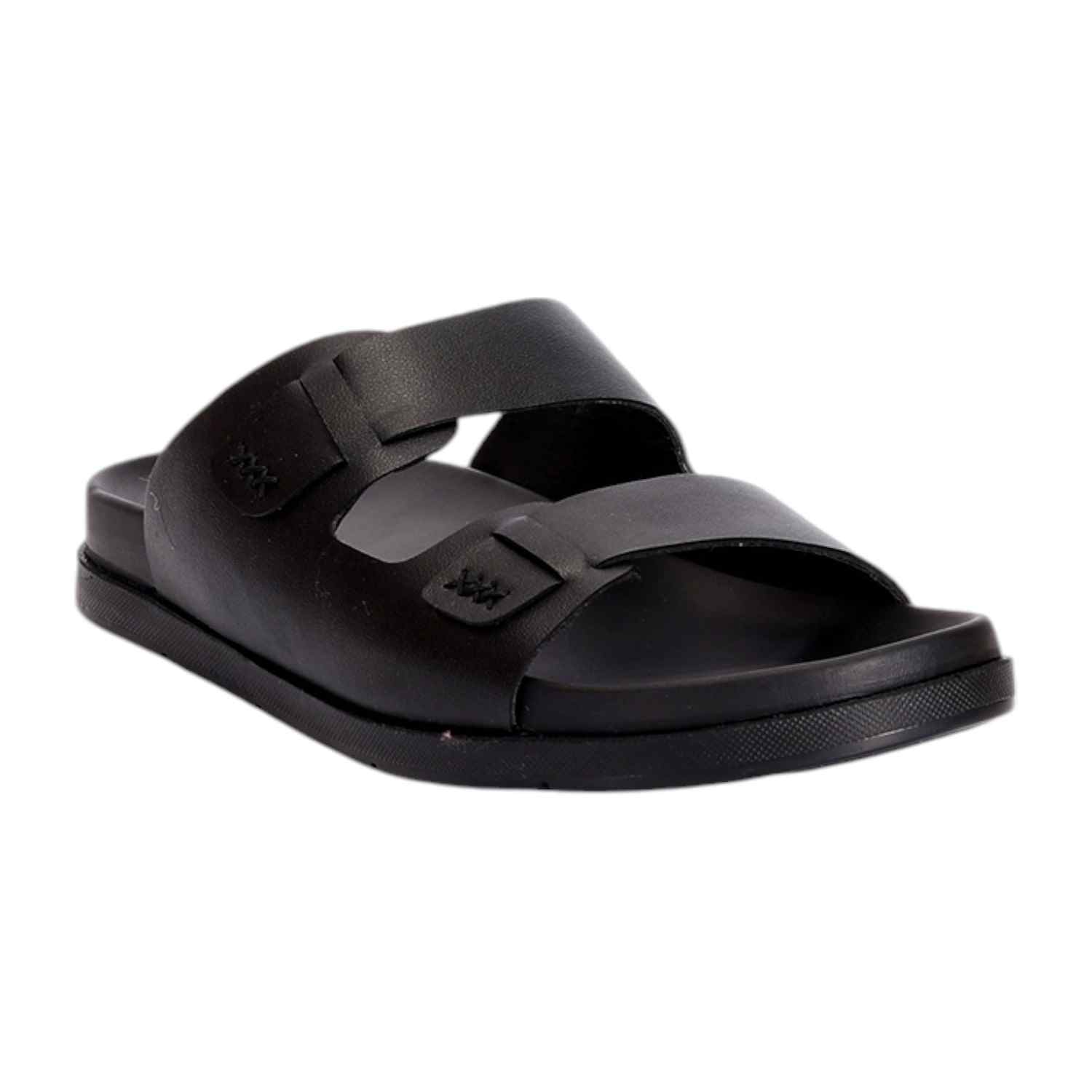 Men Black Dual Strap Slides