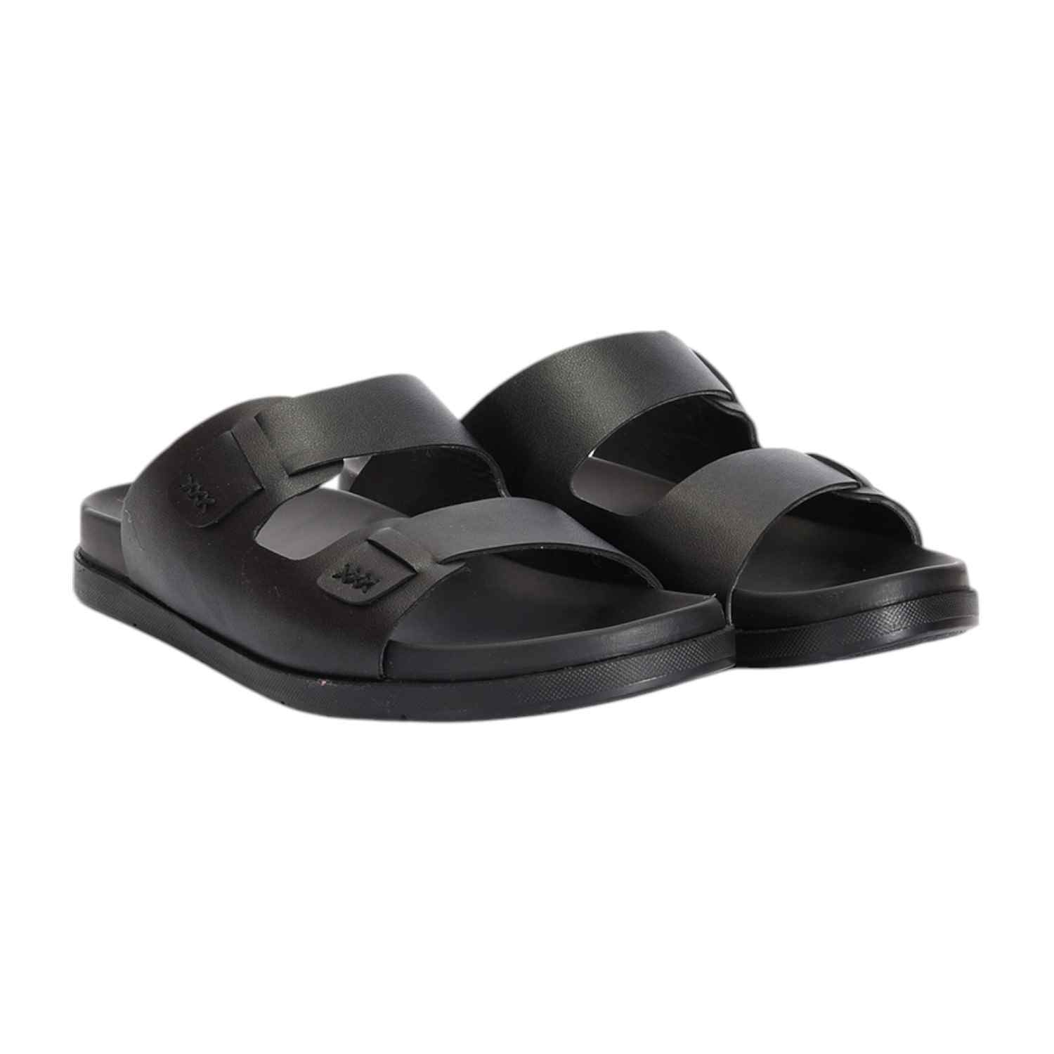 Men Black Dual Strap Slides