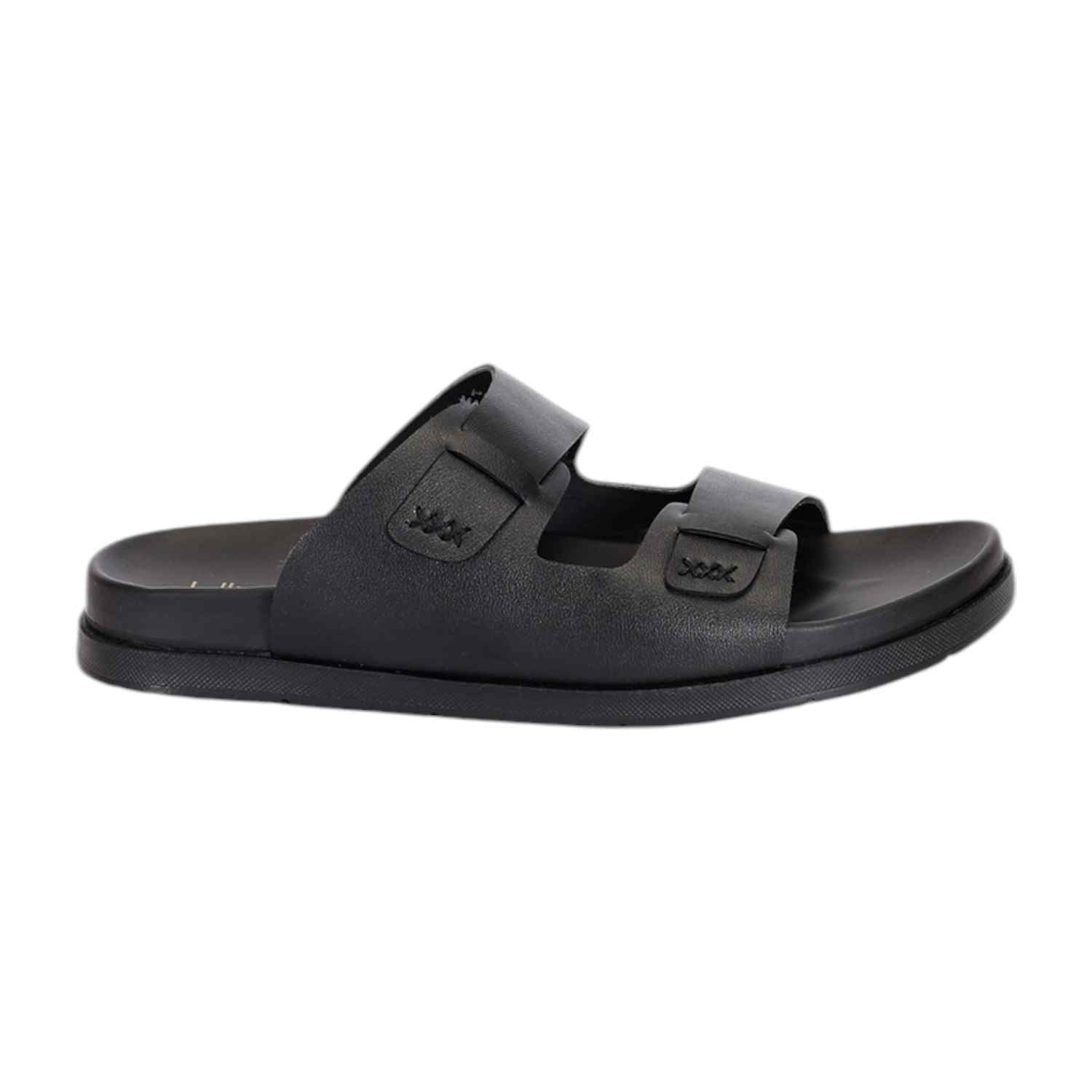 Men Black Dual Strap Slides