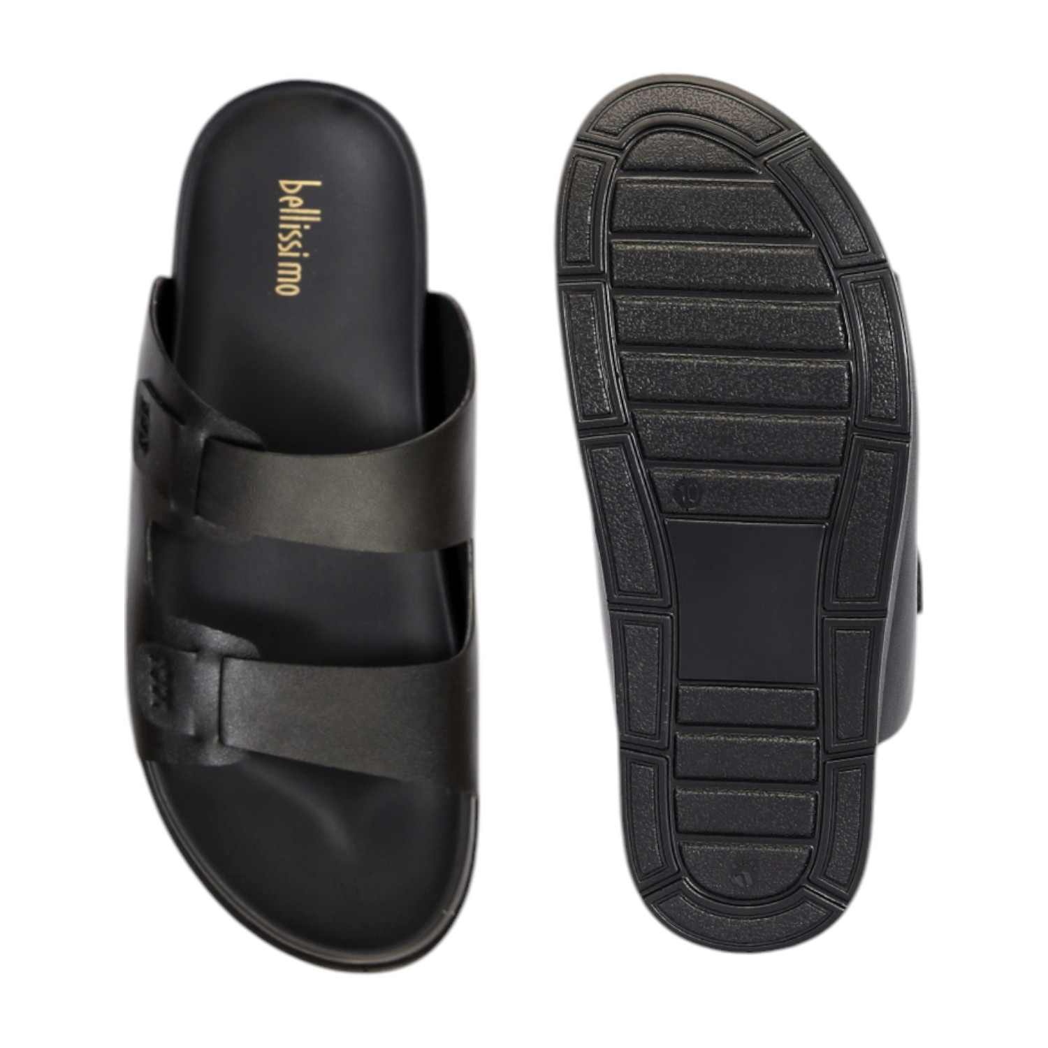 Men Black Dual Strap Slides
