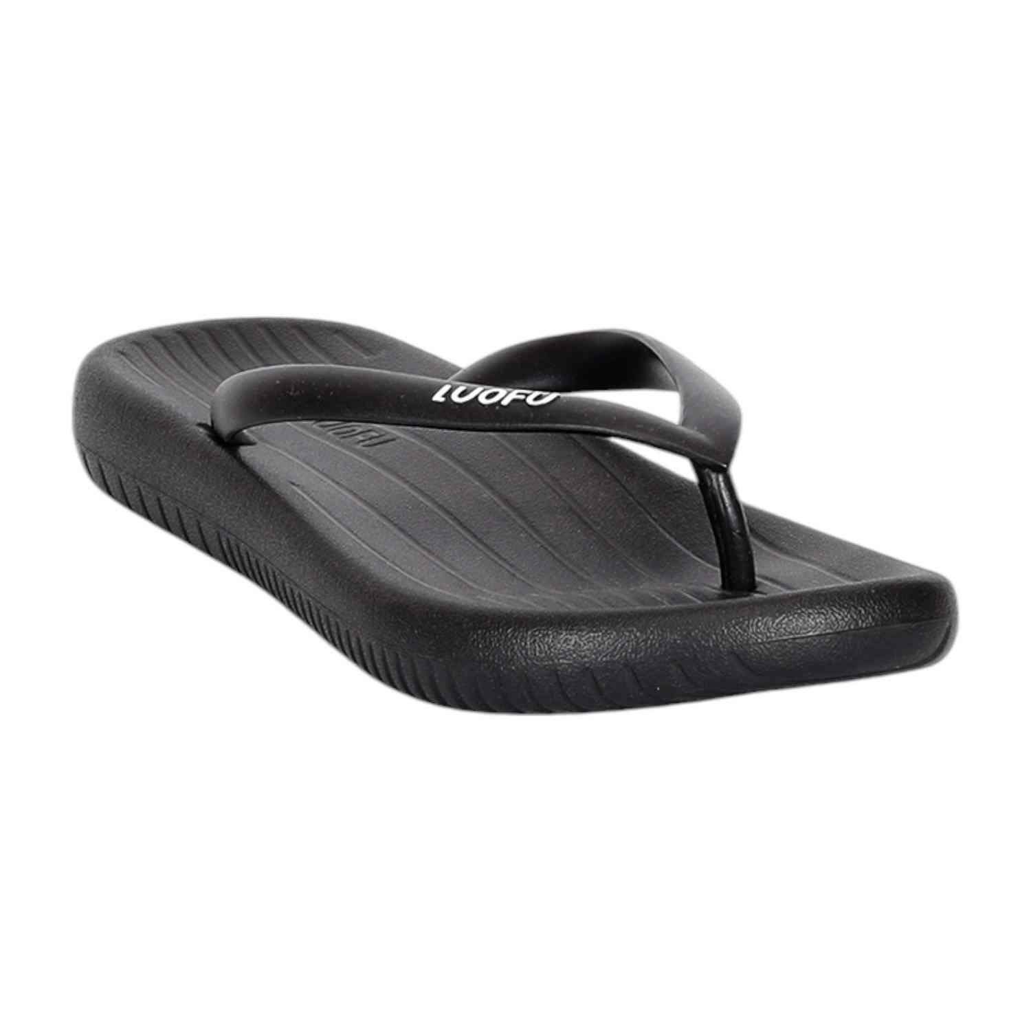 Women Black Striped Comfort Flip Flops