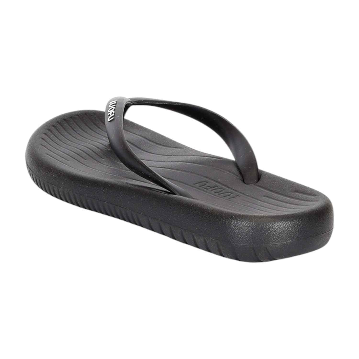Women Black Striped Comfort Flip Flops