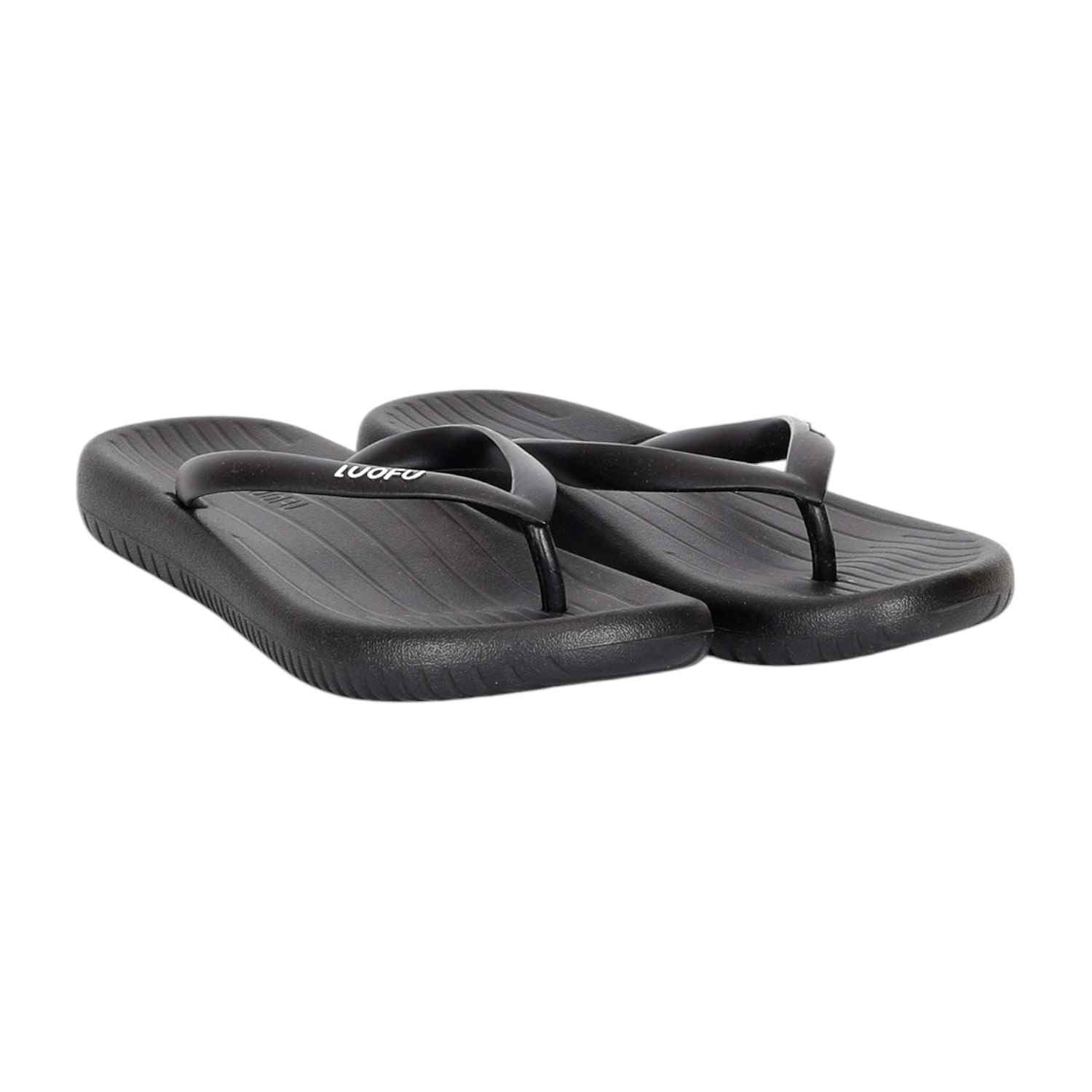 Women Black Striped Comfort Flip Flops