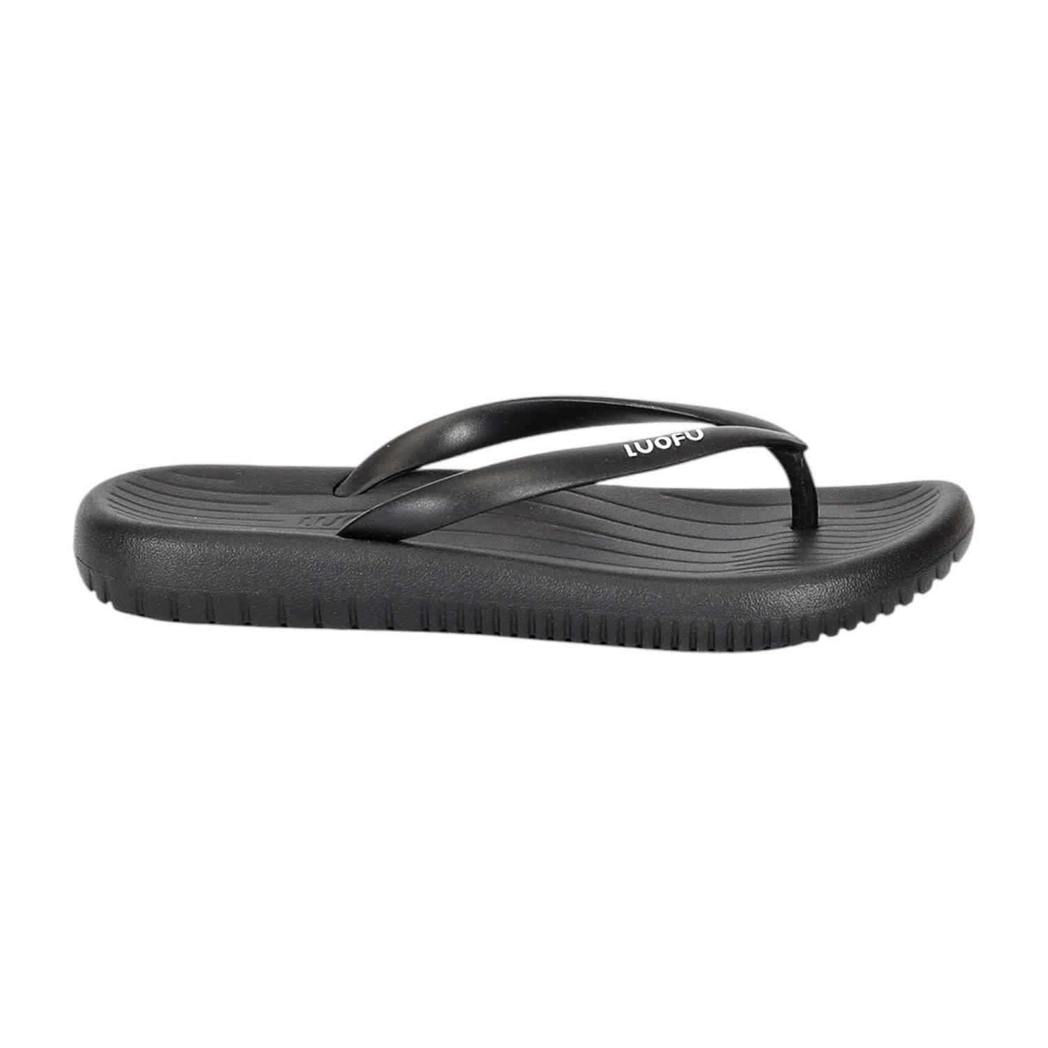 Women Black Striped Comfort Flip Flops