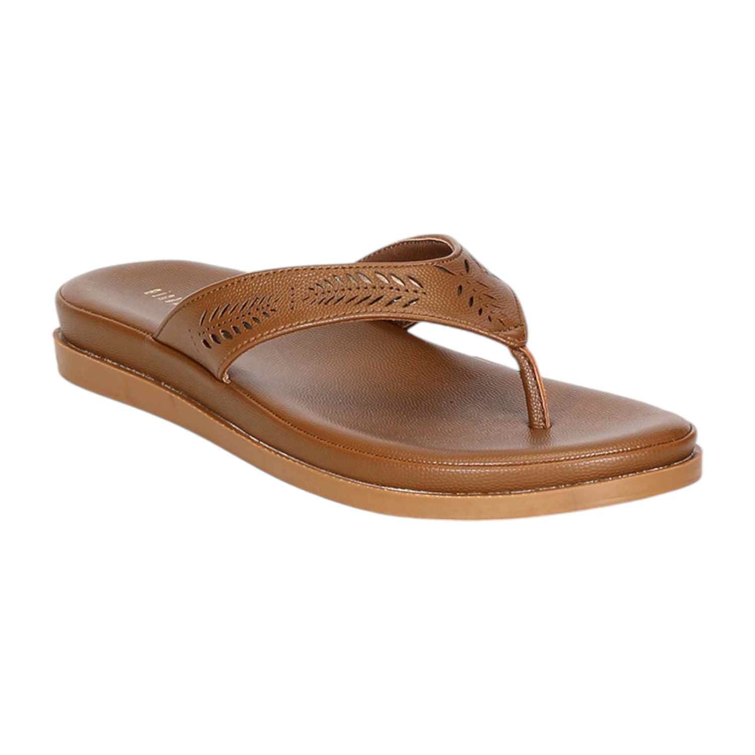 Women Brown Thongs with Self Design