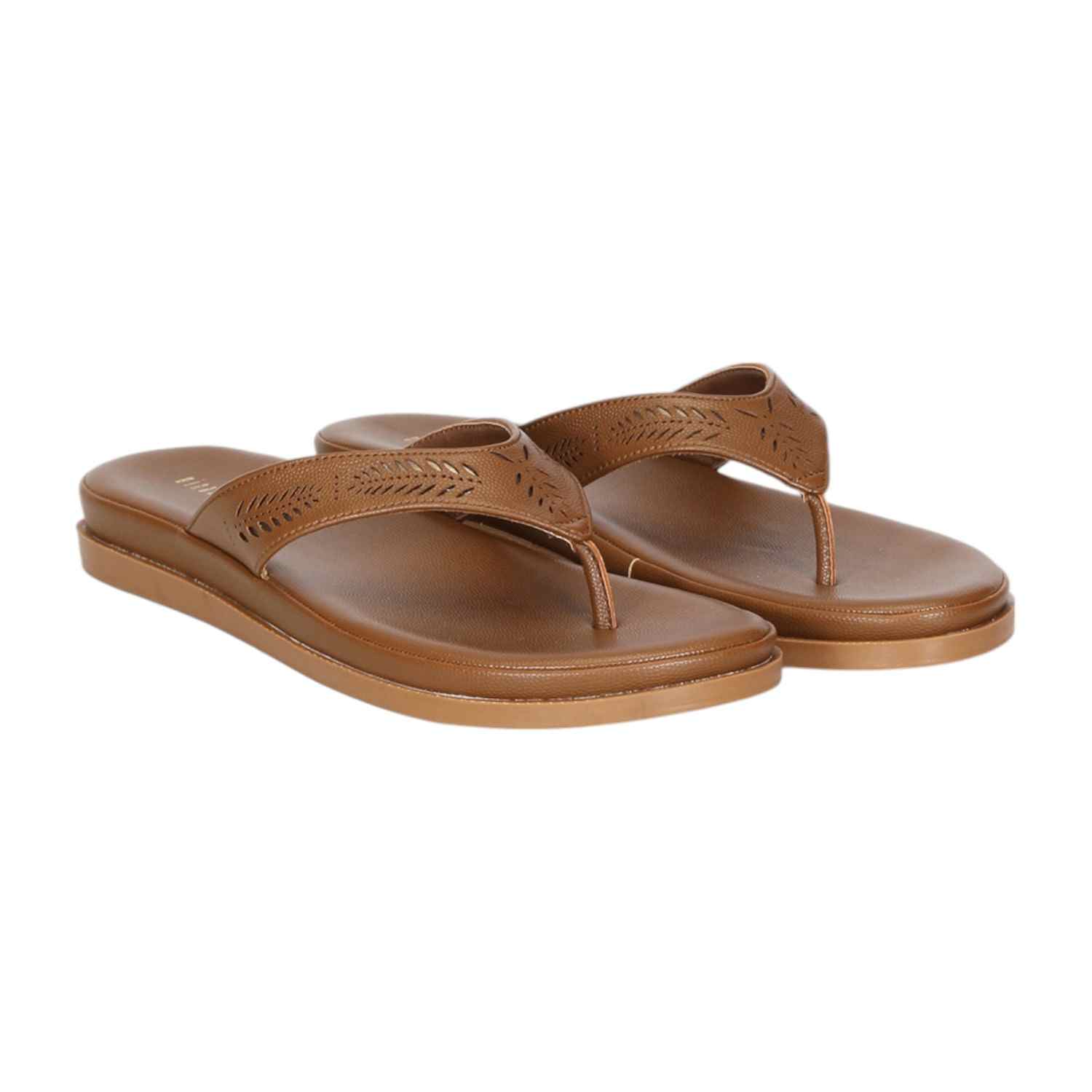 Women Brown Thongs with Self Design