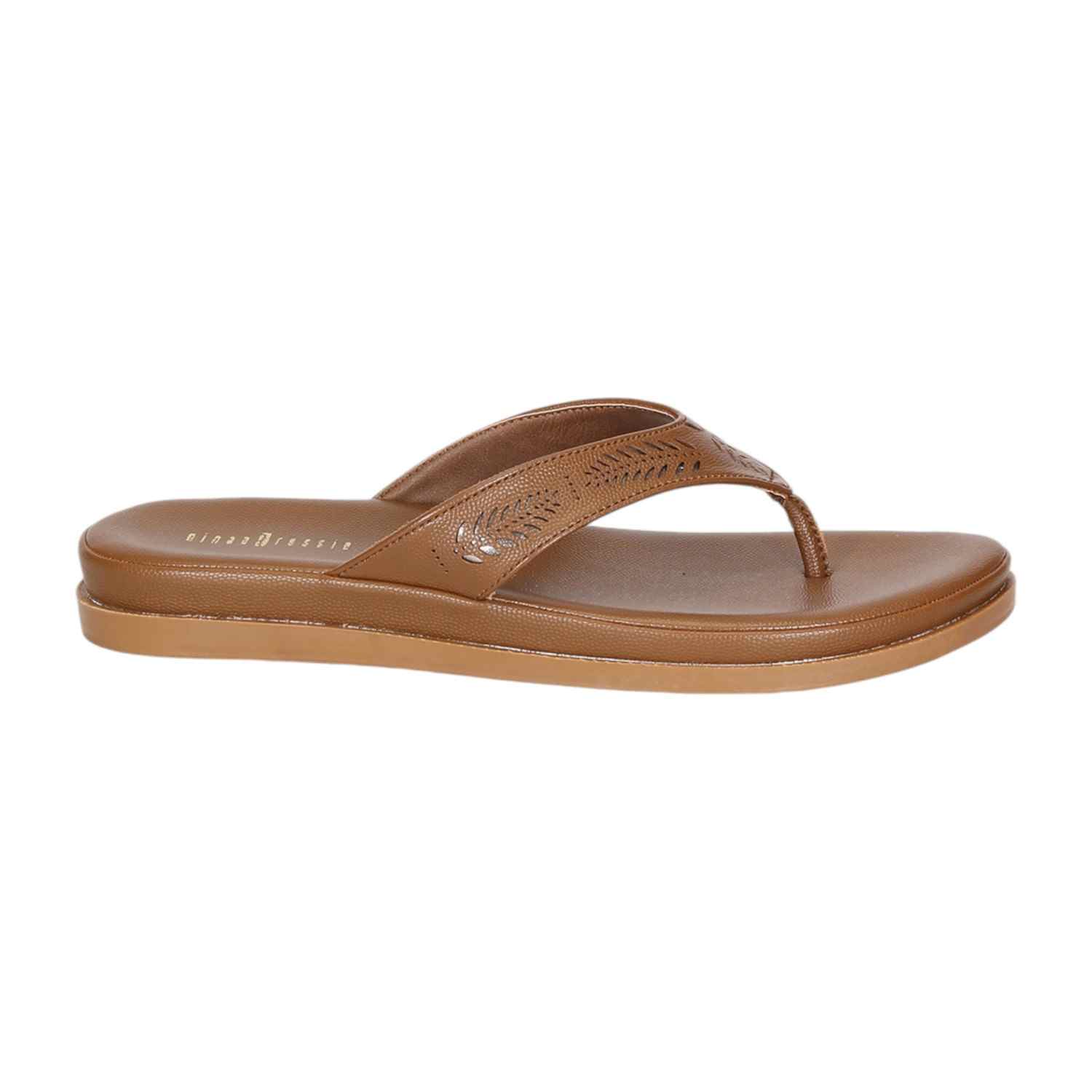 Women Brown Thongs with Self Design