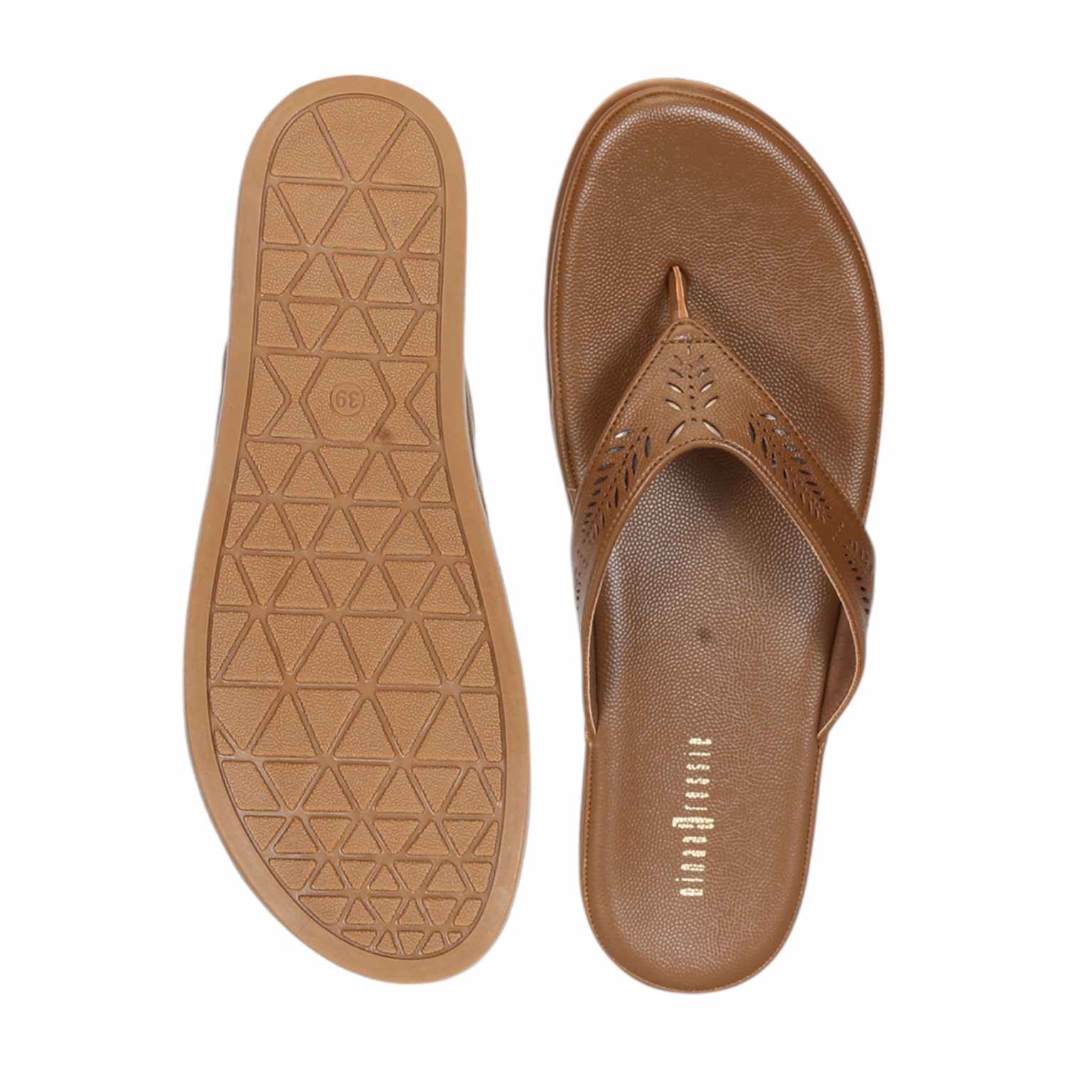 Women Brown Thongs with Self Design