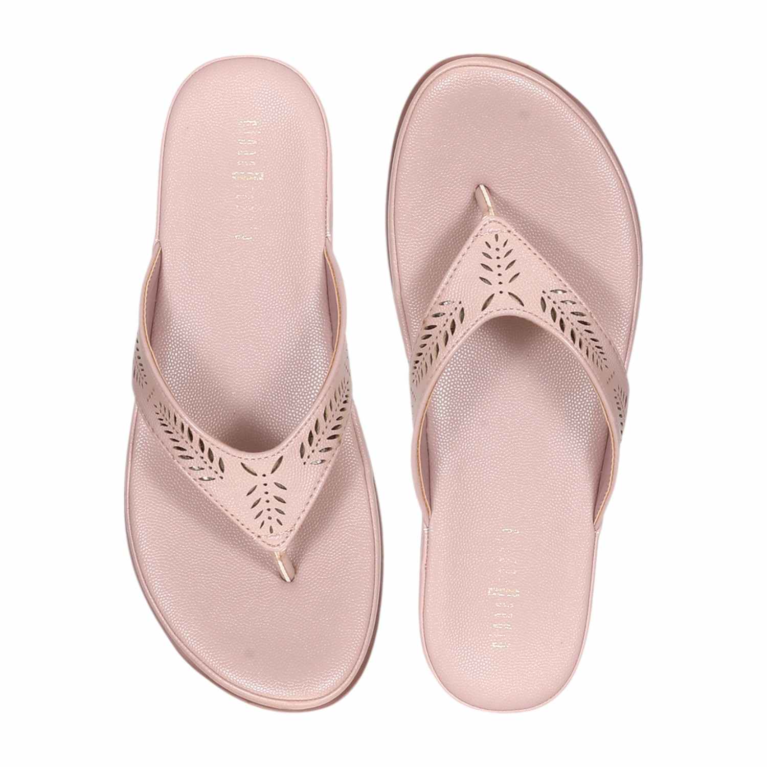 Women Peach Thongs with Self Design