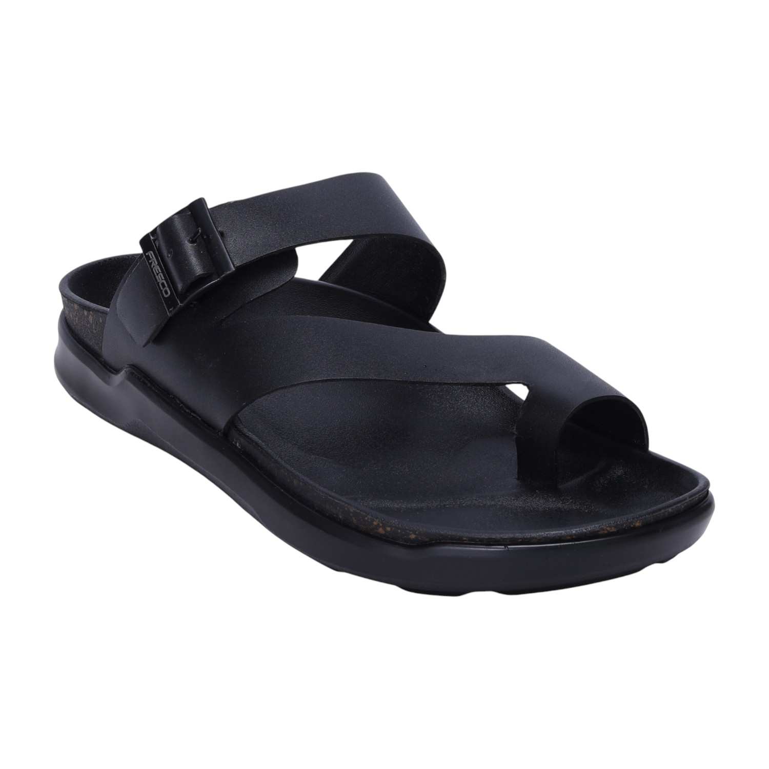 Men Black Toe-Ring Slip-On Chappal