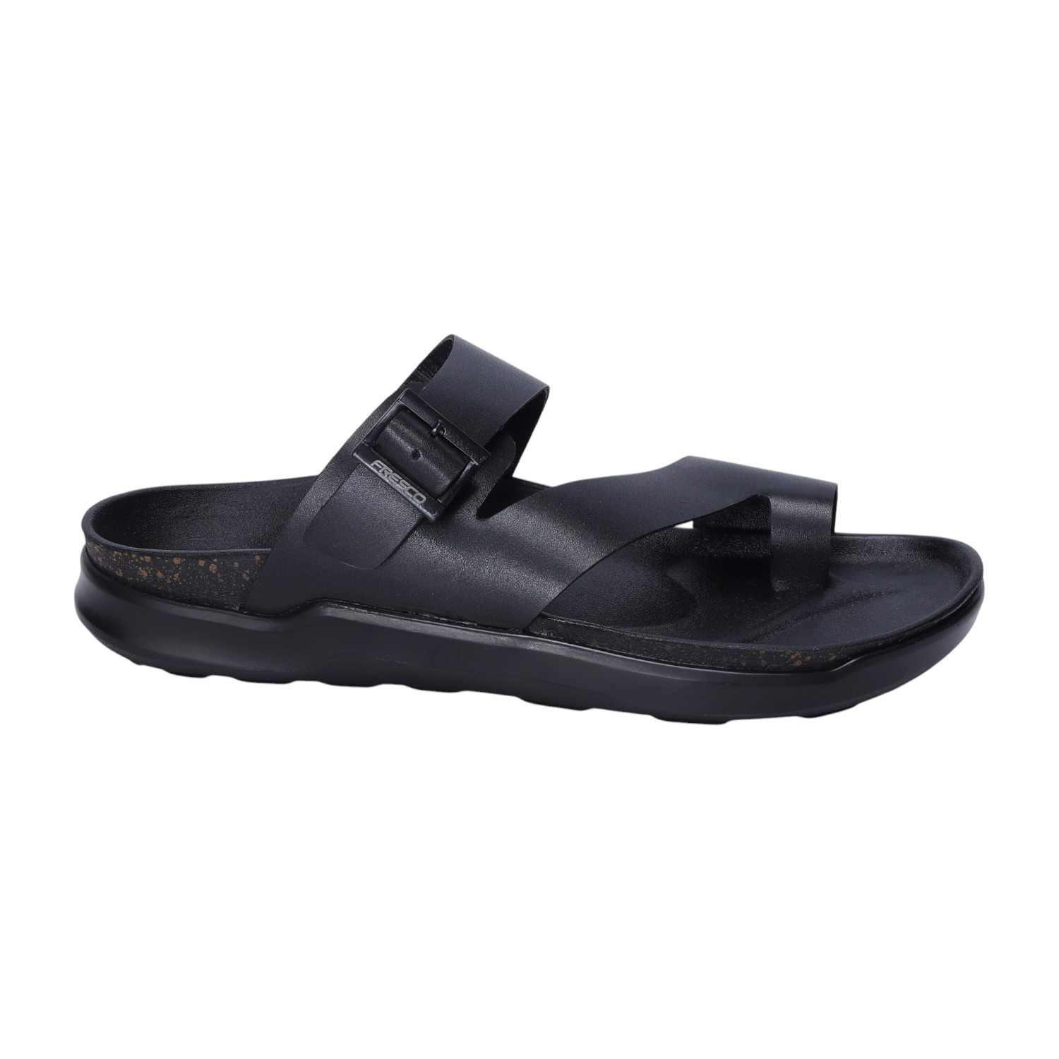 Men Black Toe-Ring Slip-On Chappal