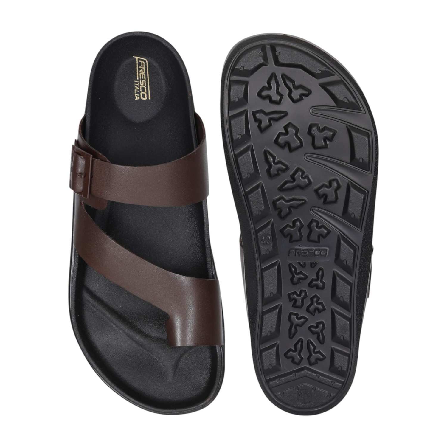 Men Brown Toe-Loop Adjustable Sandal