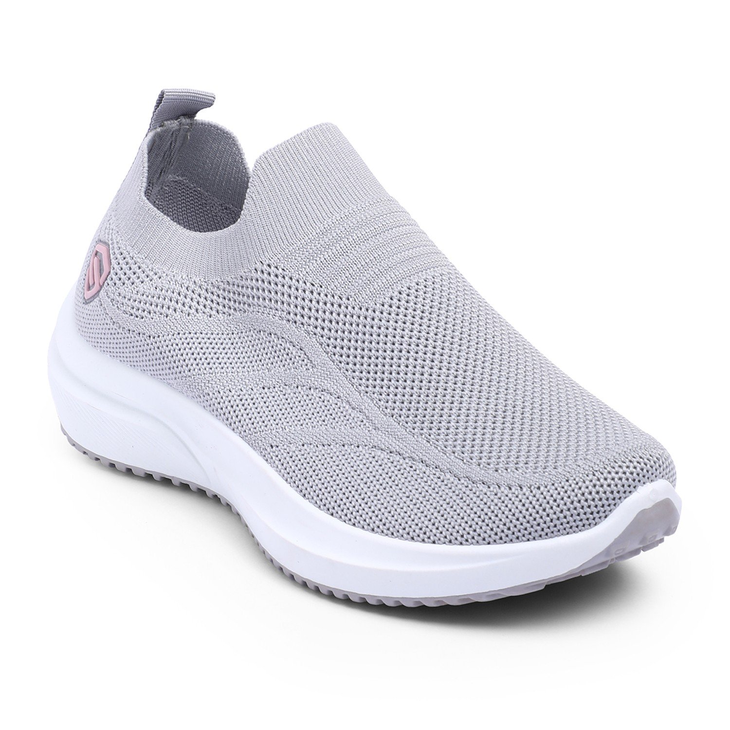 Women Grey Slip-On Sneakers with Breathable Knit Design