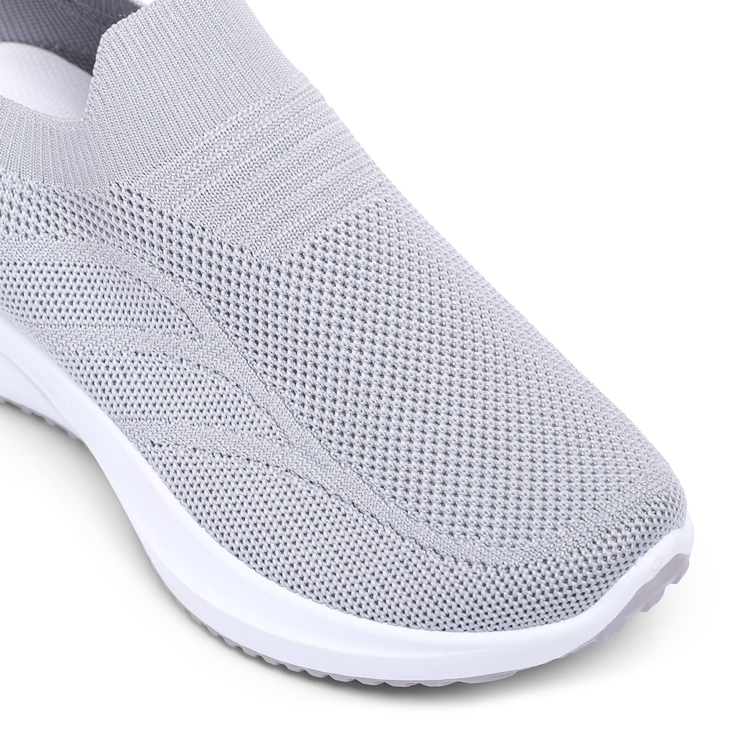 Women Grey Slip-On Sneakers with Breathable Knit Design