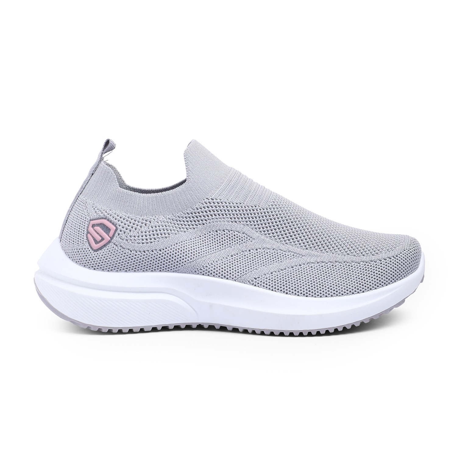 Women Grey Slip-On Sneakers with Breathable Knit Design