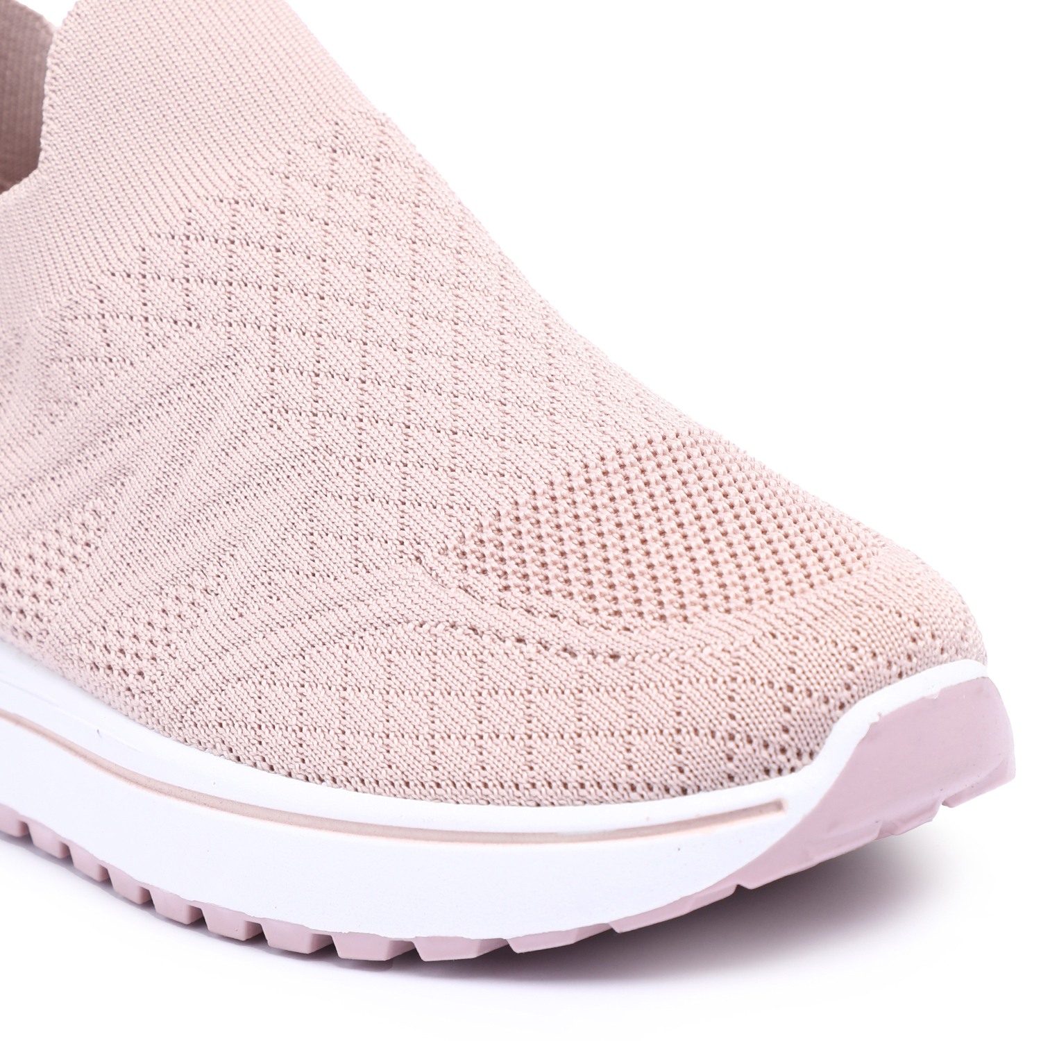 Women Nude Pink Slip-On Sneakers with Breathable Knit Design