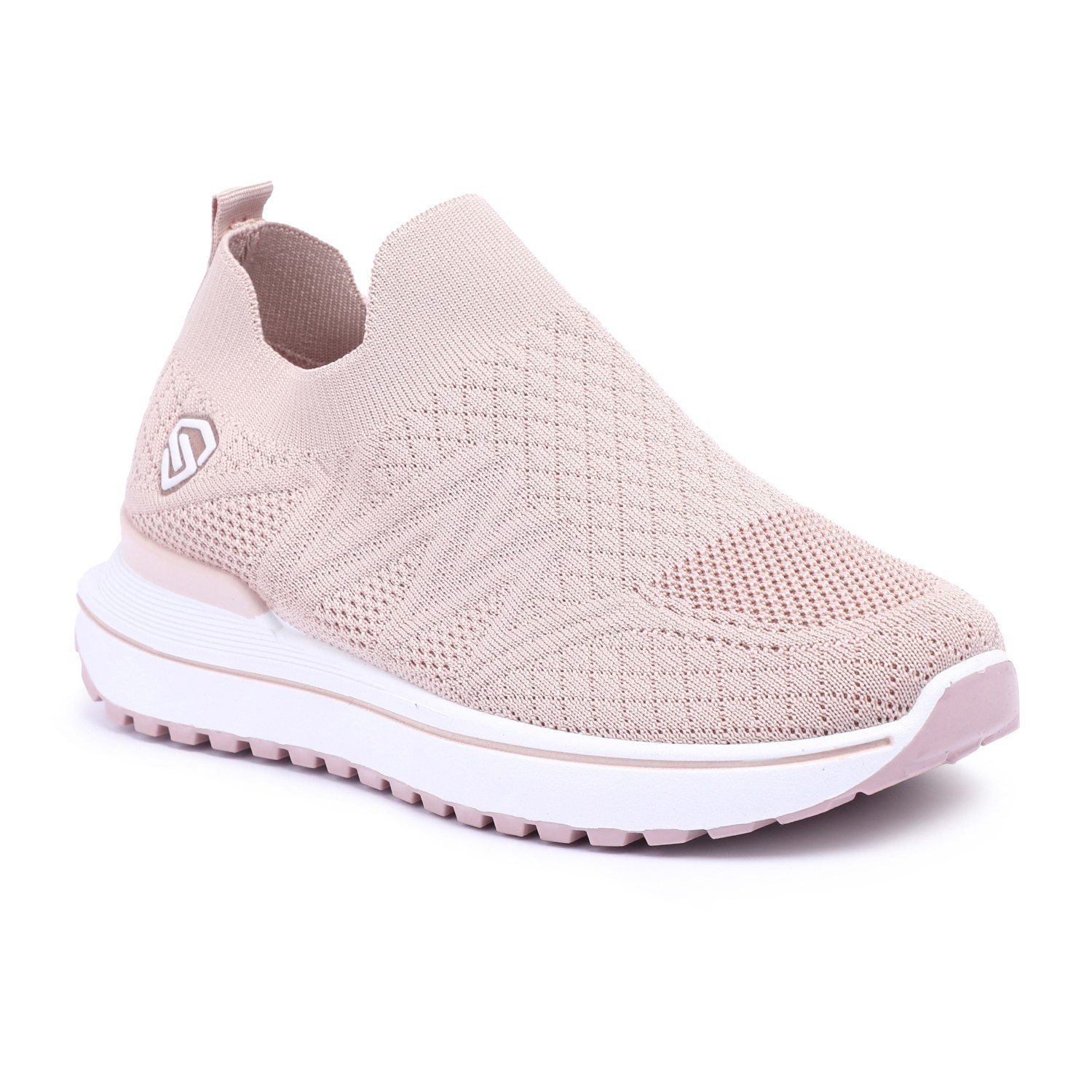 Women Nude Pink Slip-On Sneakers with Breathable Knit Design