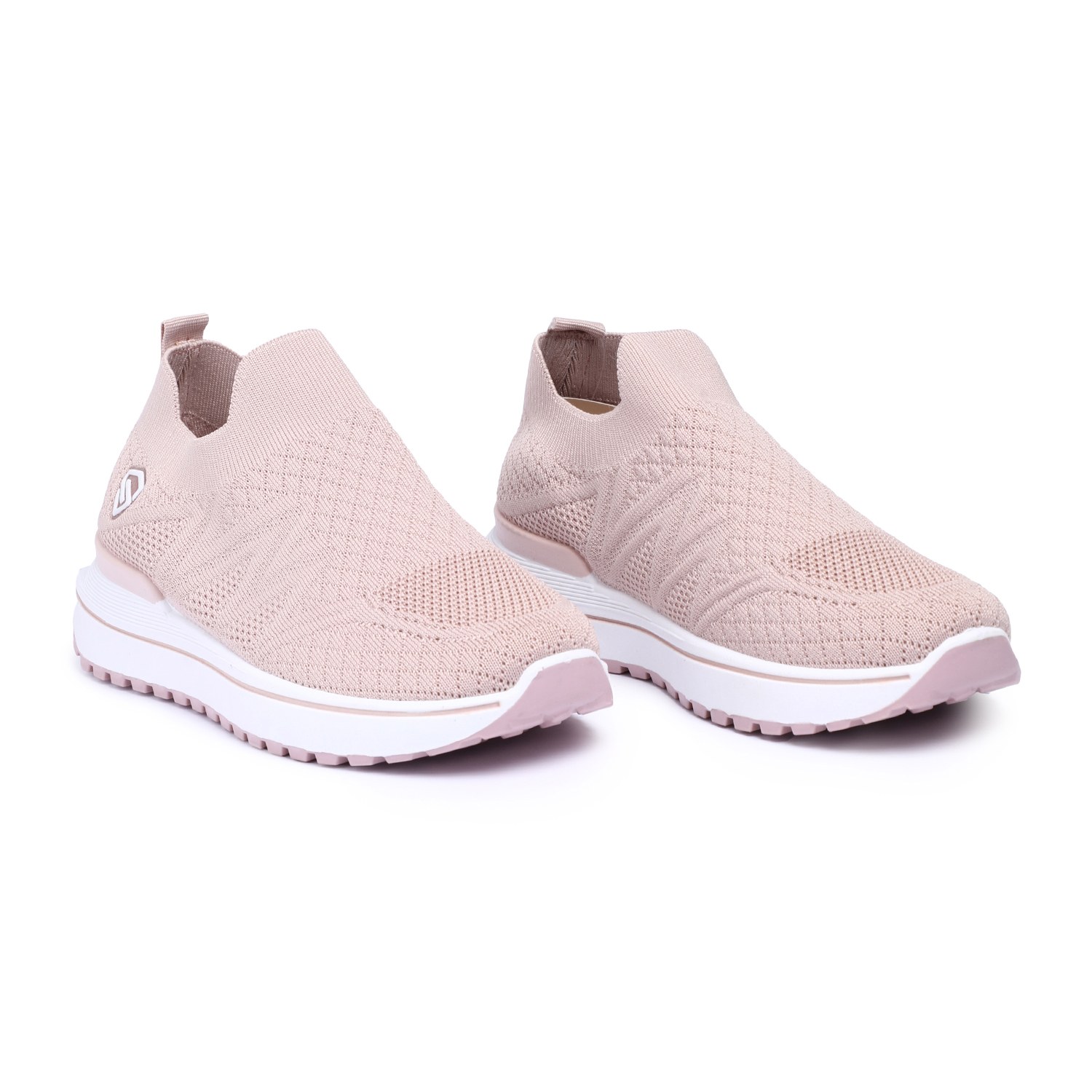 Women Nude Pink Slip-On Sneakers with Breathable Knit Design
