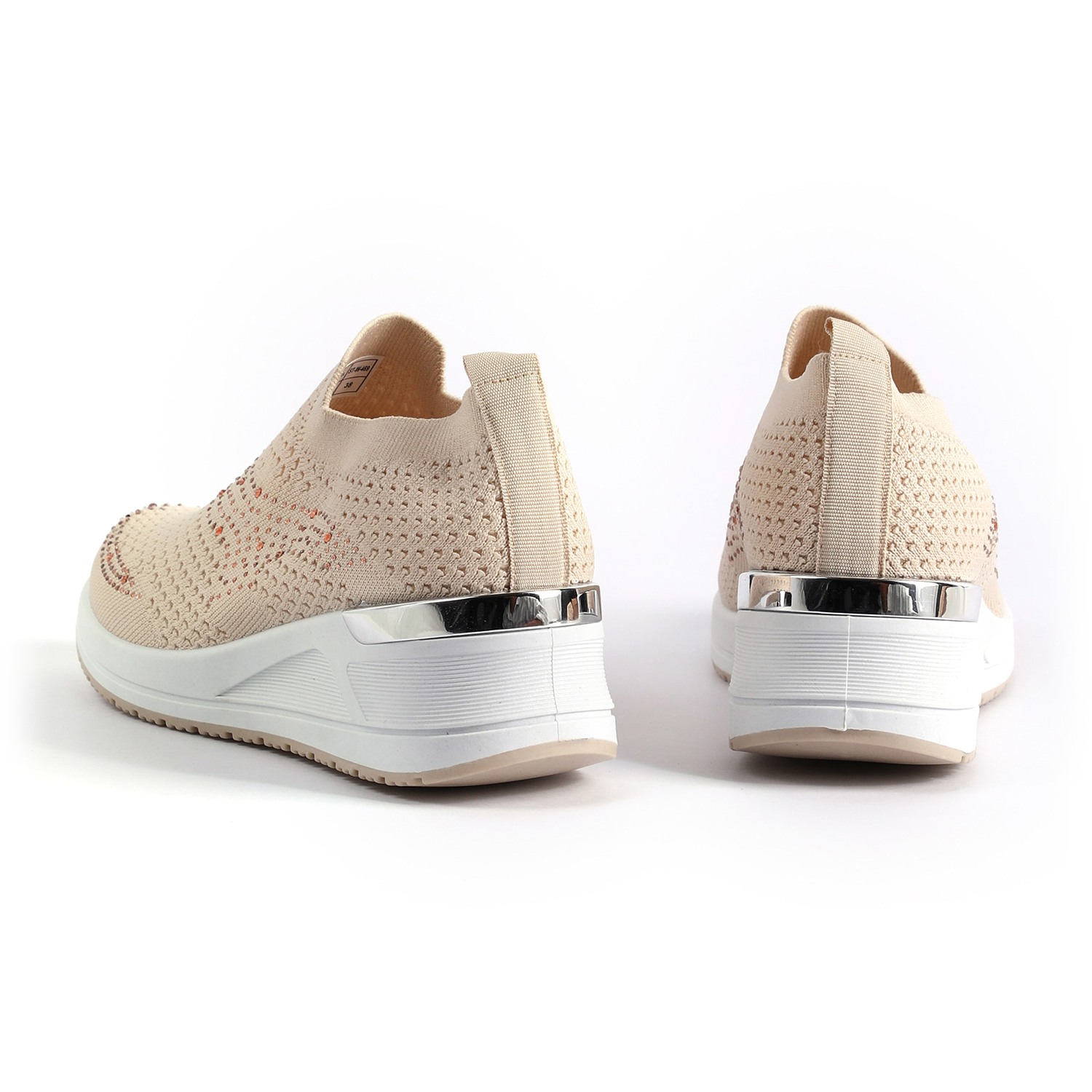 Beige Embellished Knit Slip-On for Women