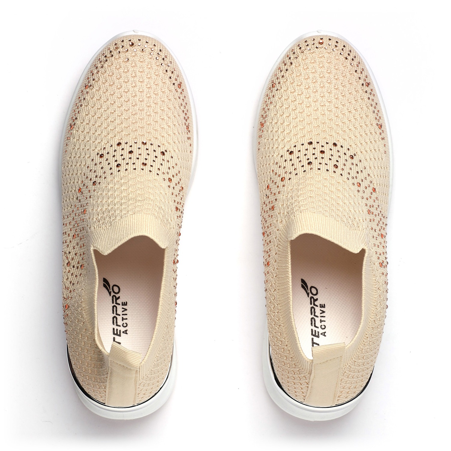 Beige Embellished Knit Slip-On for Women
