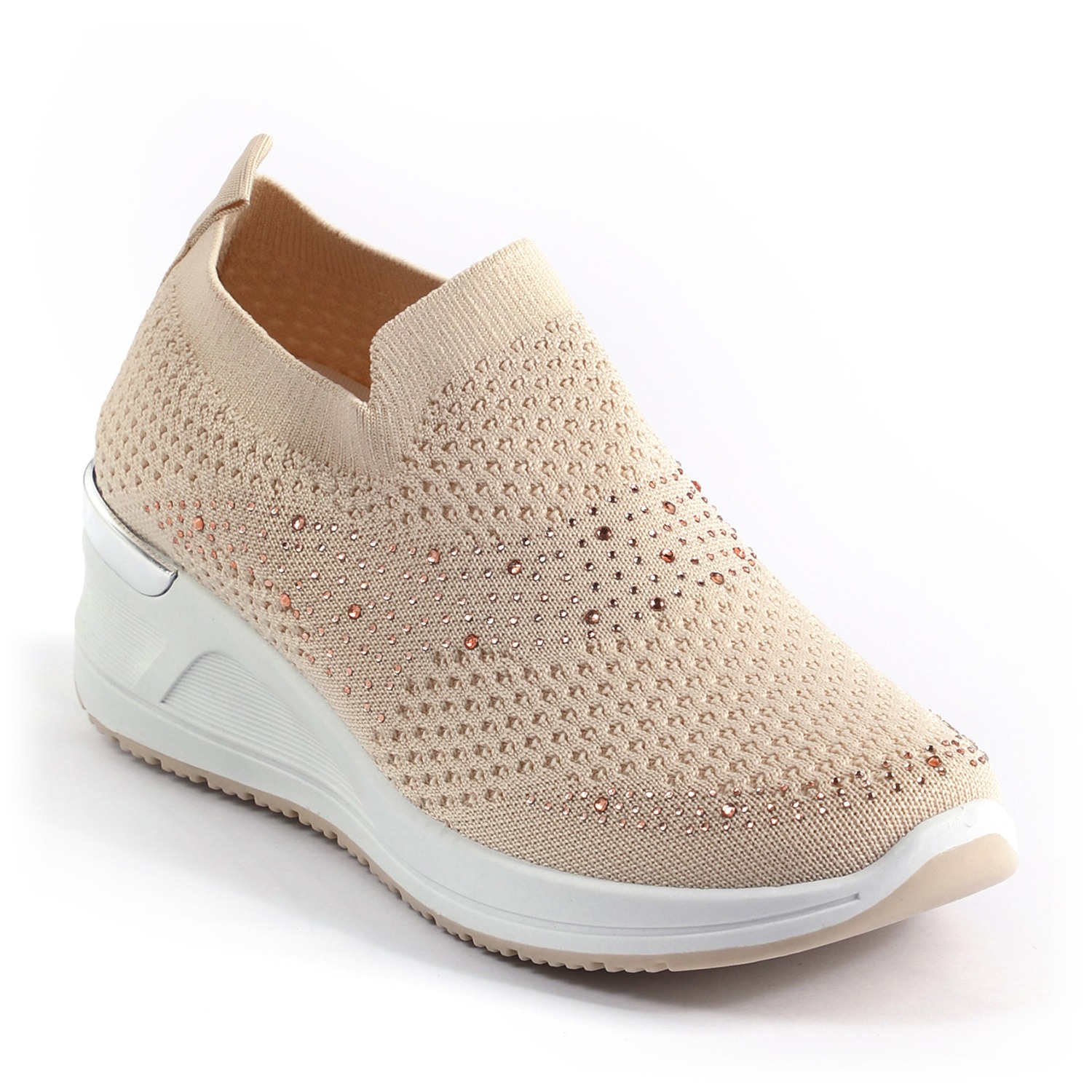 Beige Embellished Knit Slip-On for Women