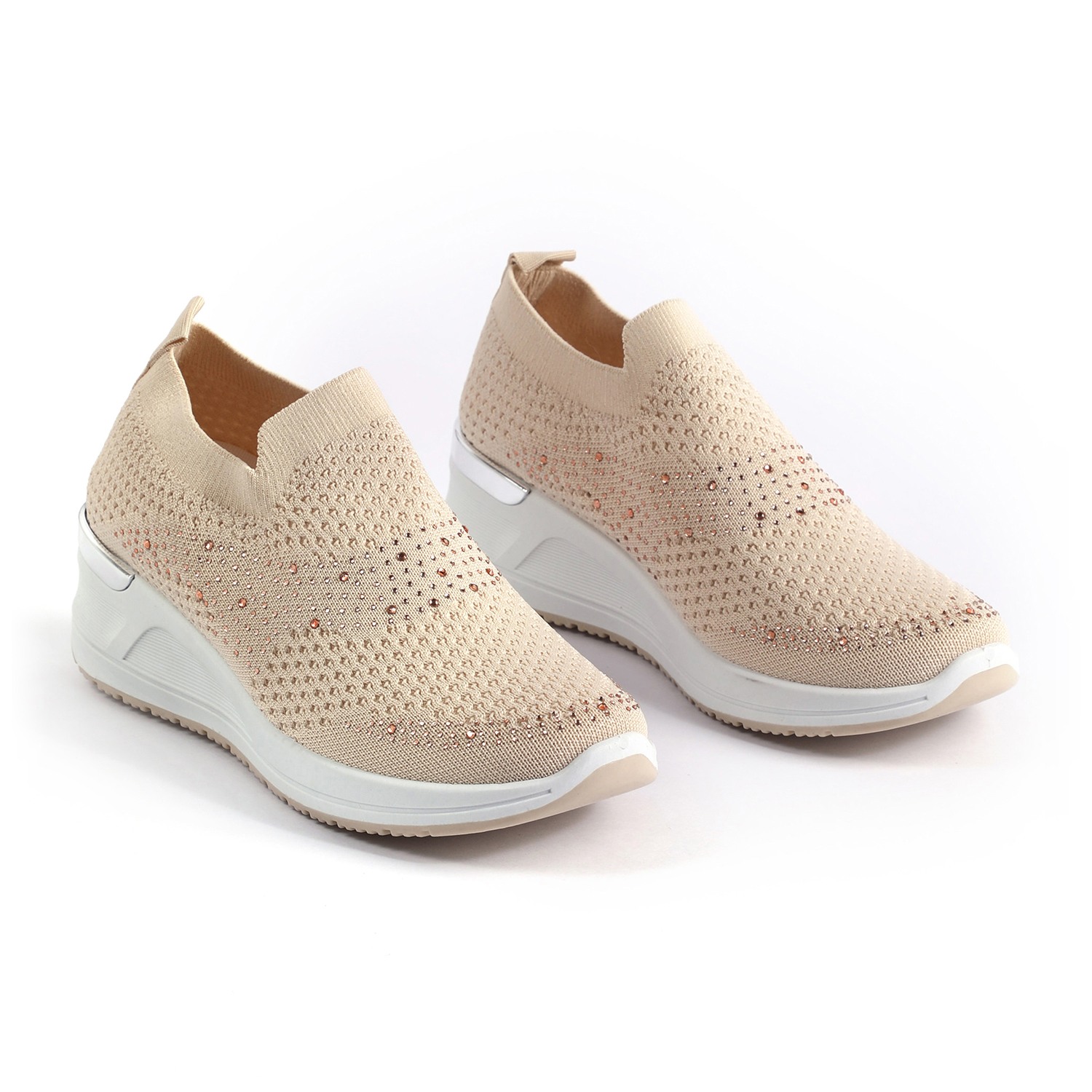 Beige Embellished Knit Slip-On for Women