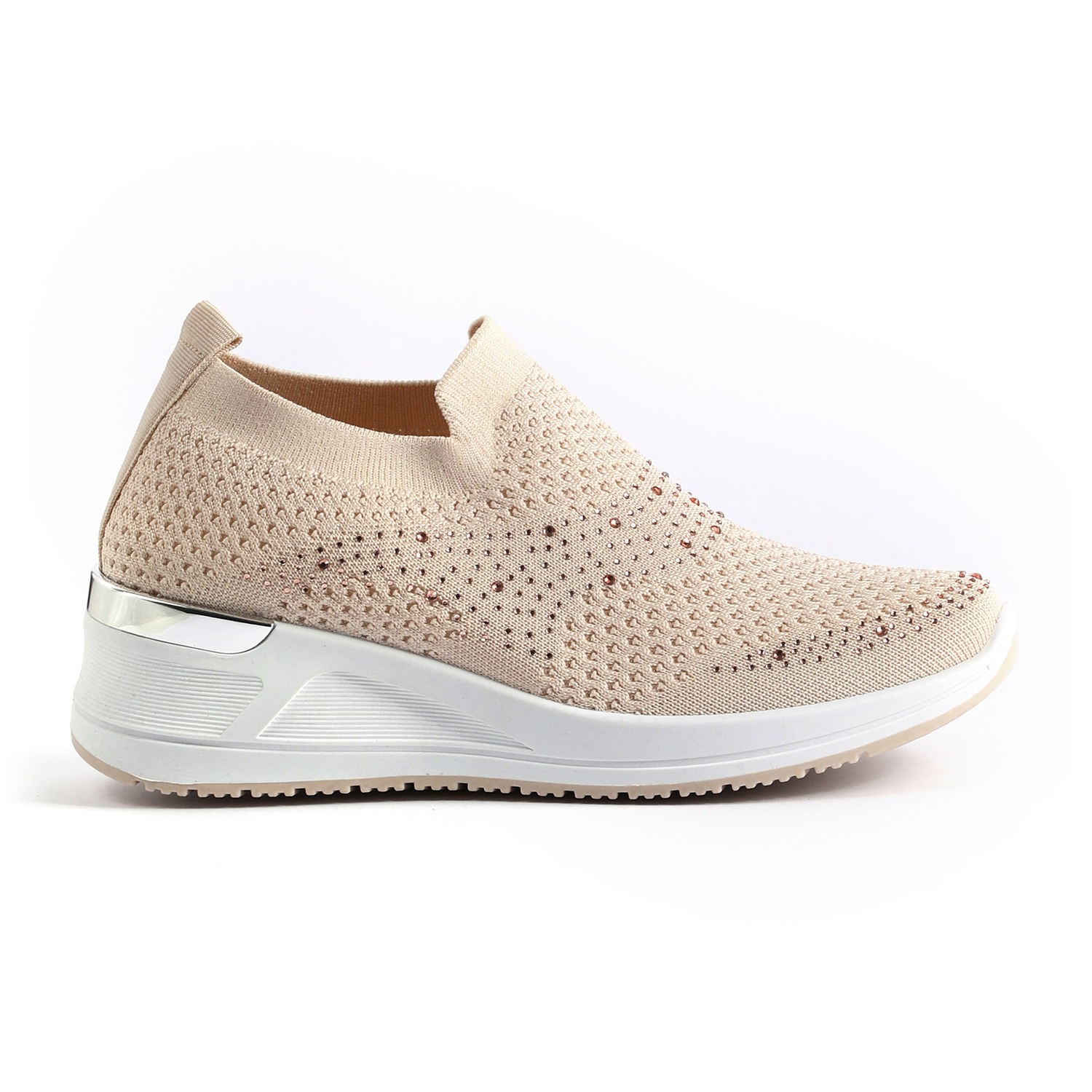 Beige Embellished Knit Slip-On for Women