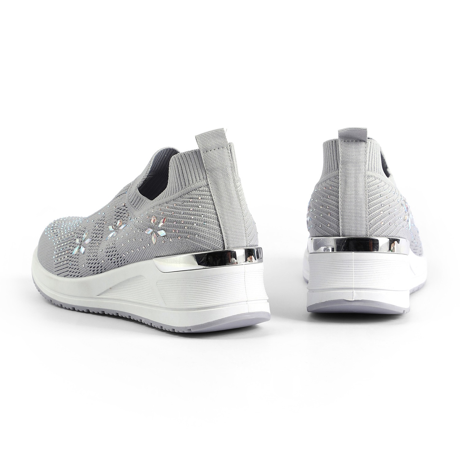 Grey Embellished Knit Slip-On for Women
