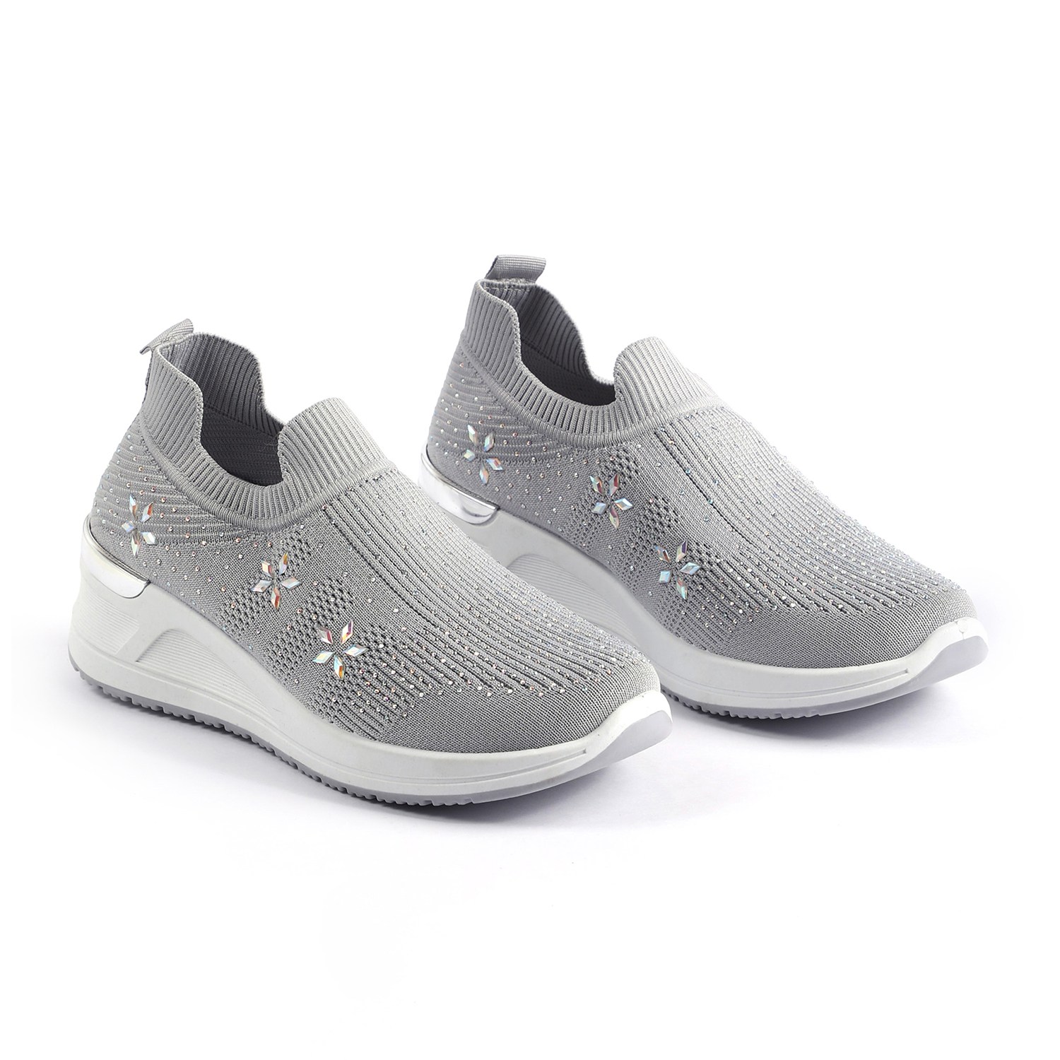 Grey Embellished Knit Slip-On for Women