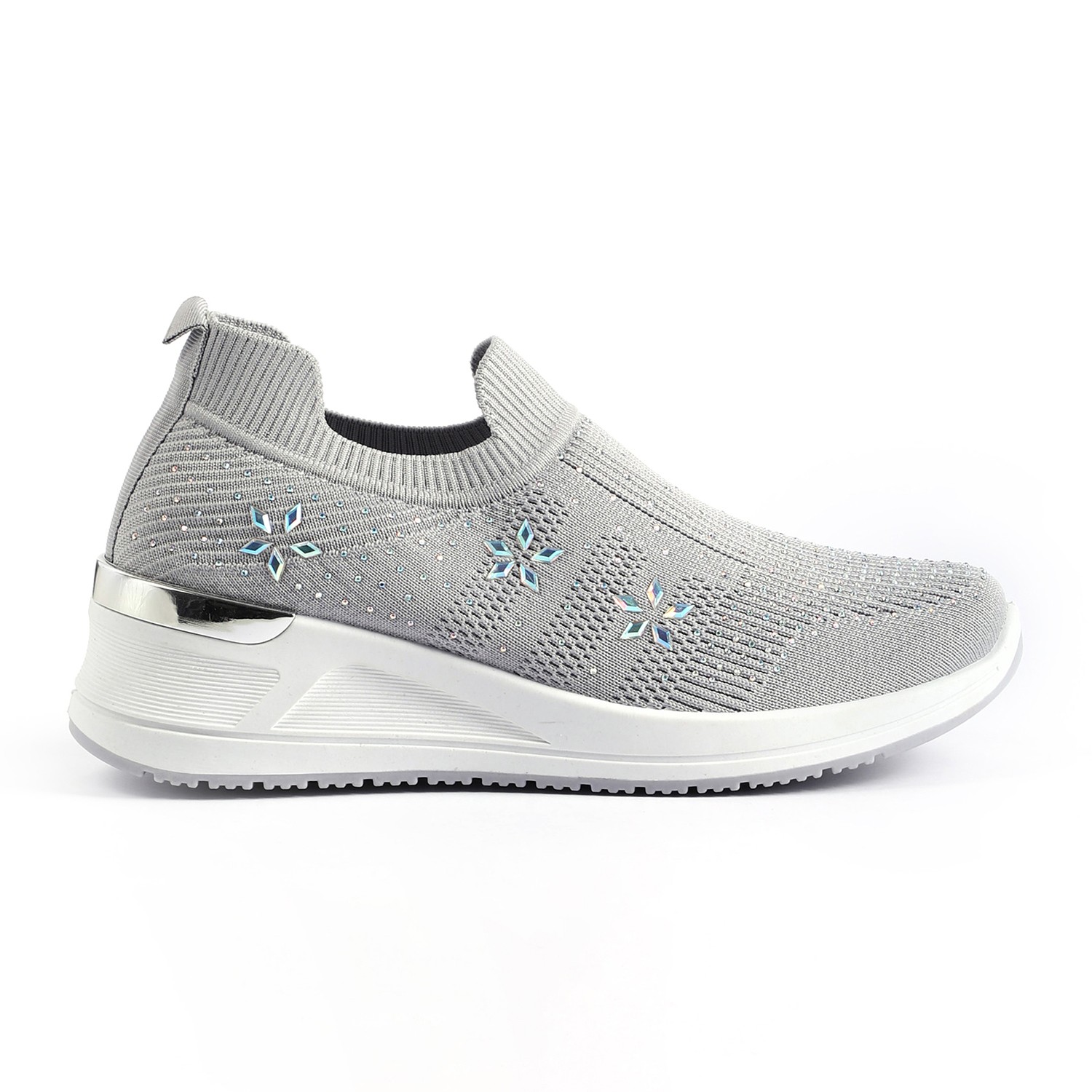 Grey Embellished Knit Slip-On for Women