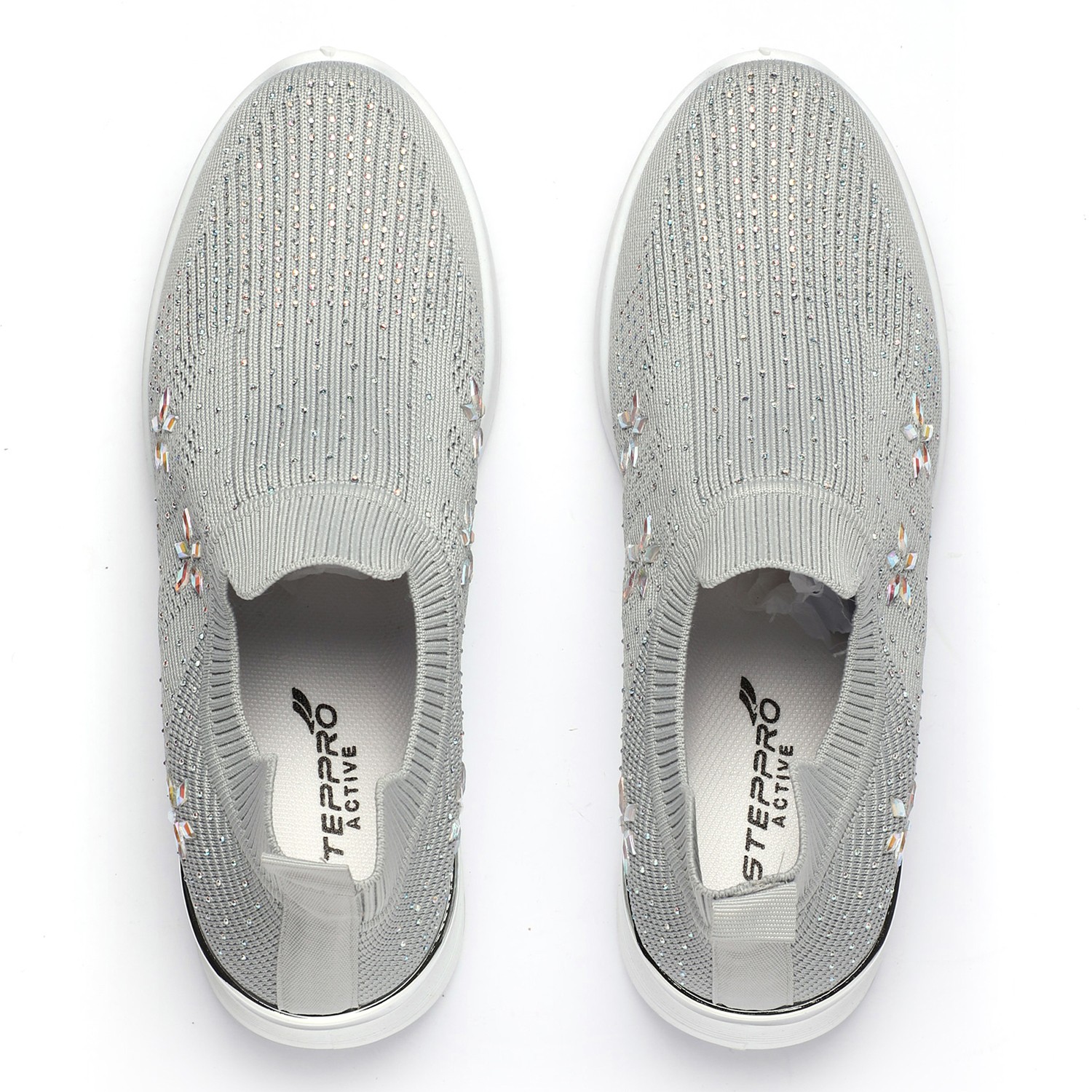 Grey Embellished Knit Slip-On for Women