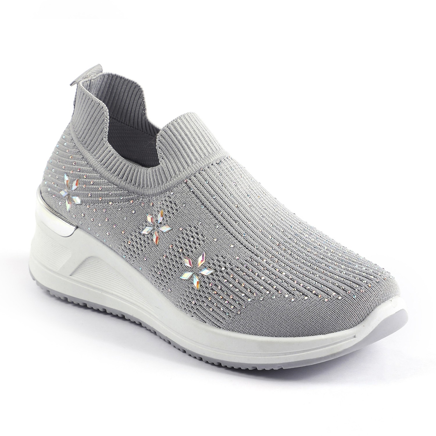 Grey Embellished Knit Slip-On for Women