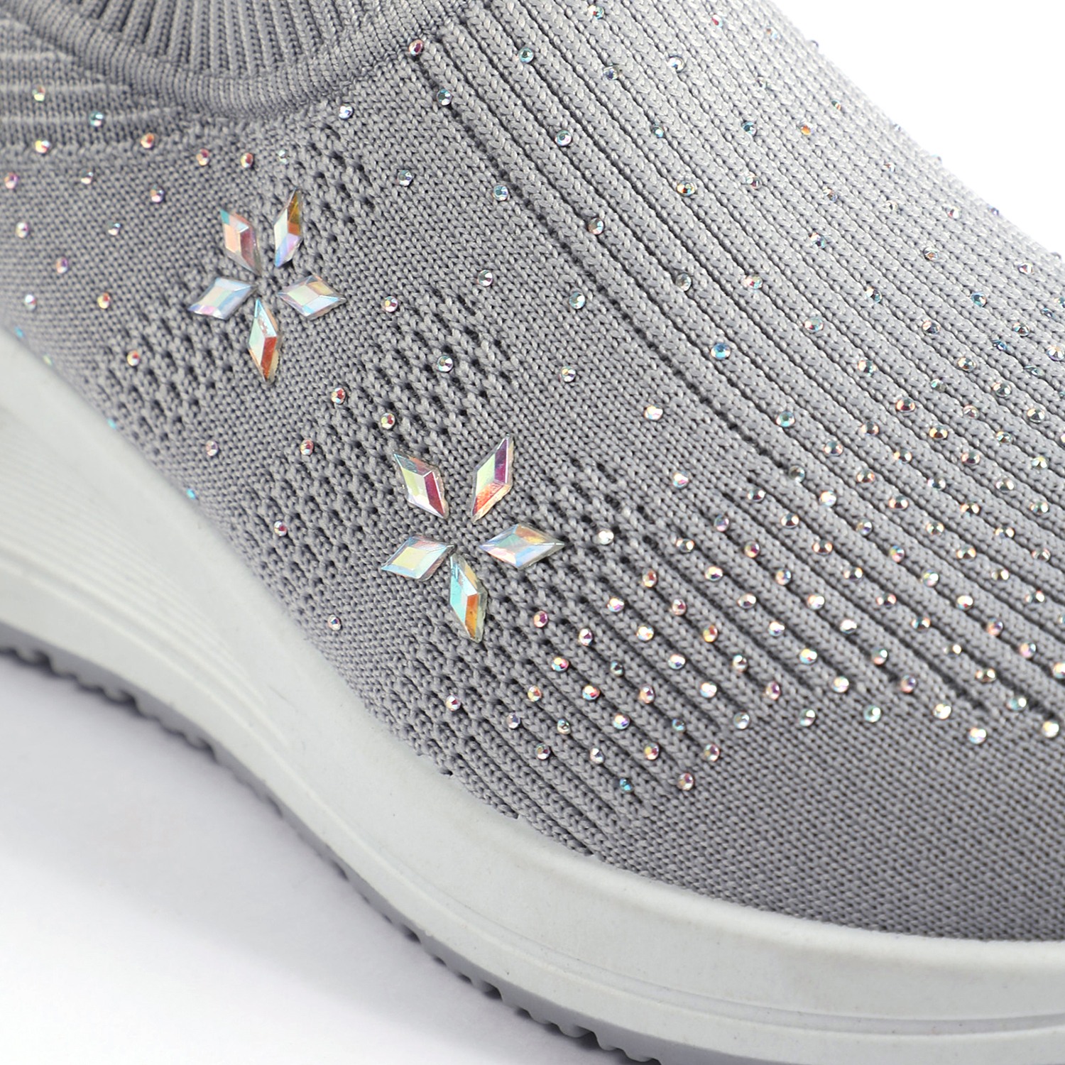 Grey Embellished Knit Slip-On for Women