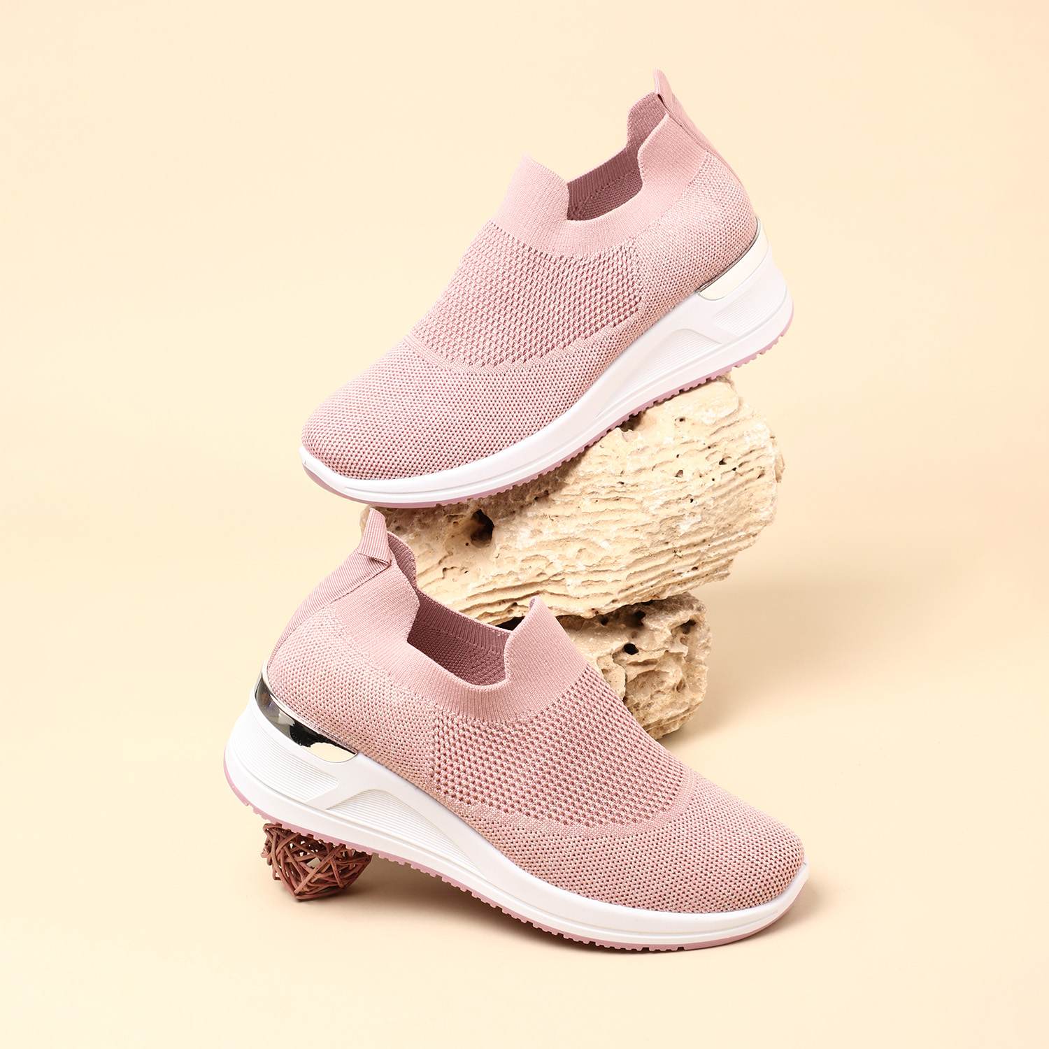 Blush Pink Metal Accent Sneakers for Women