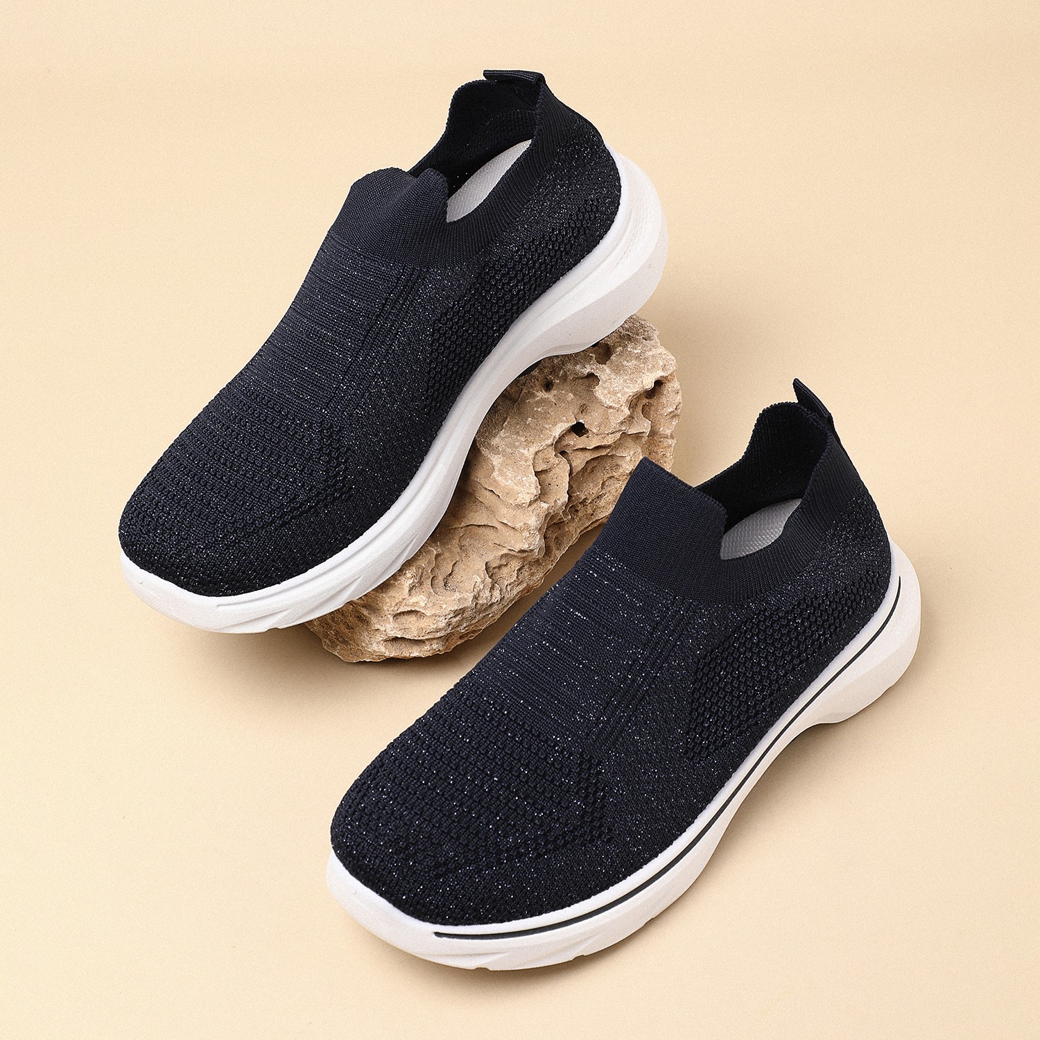 Navy Glitter Cushioned Go-Walkers for Women