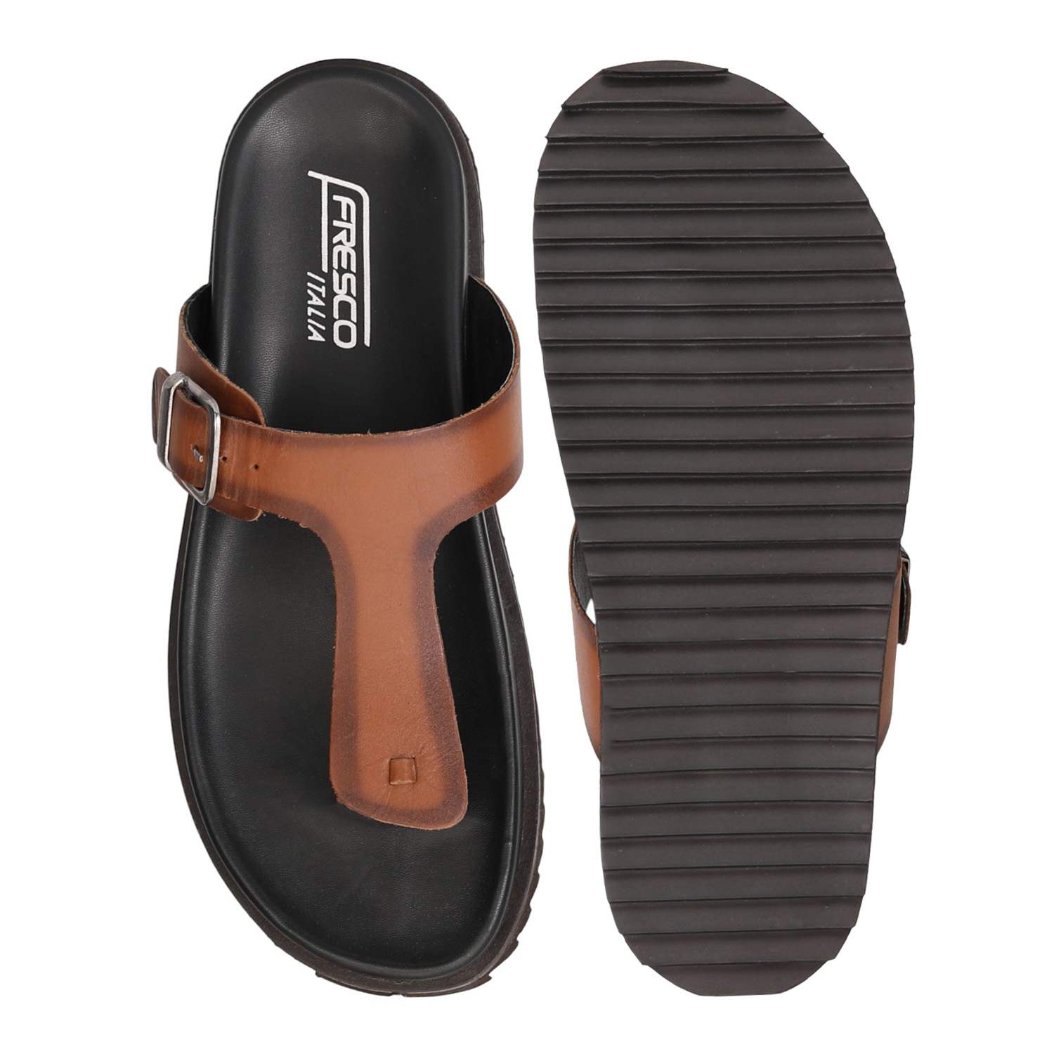 Men Tan Minimalist Toe-Loop Flats
