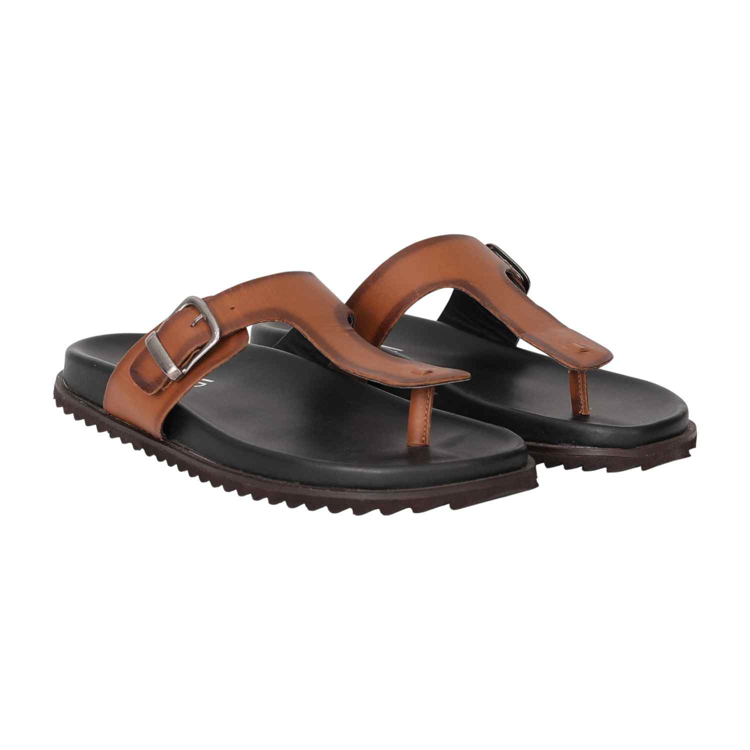 Men Tan Minimalist Toe-Loop Flats
