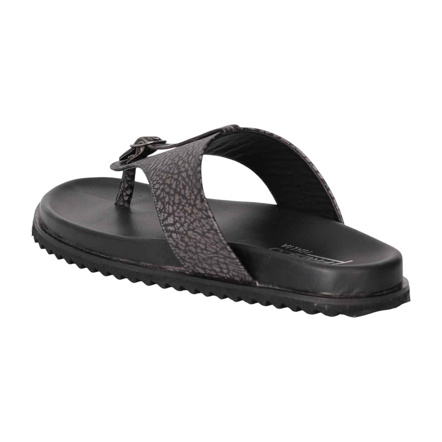 Men Grey Textured Buckle Toe-Loop Flats