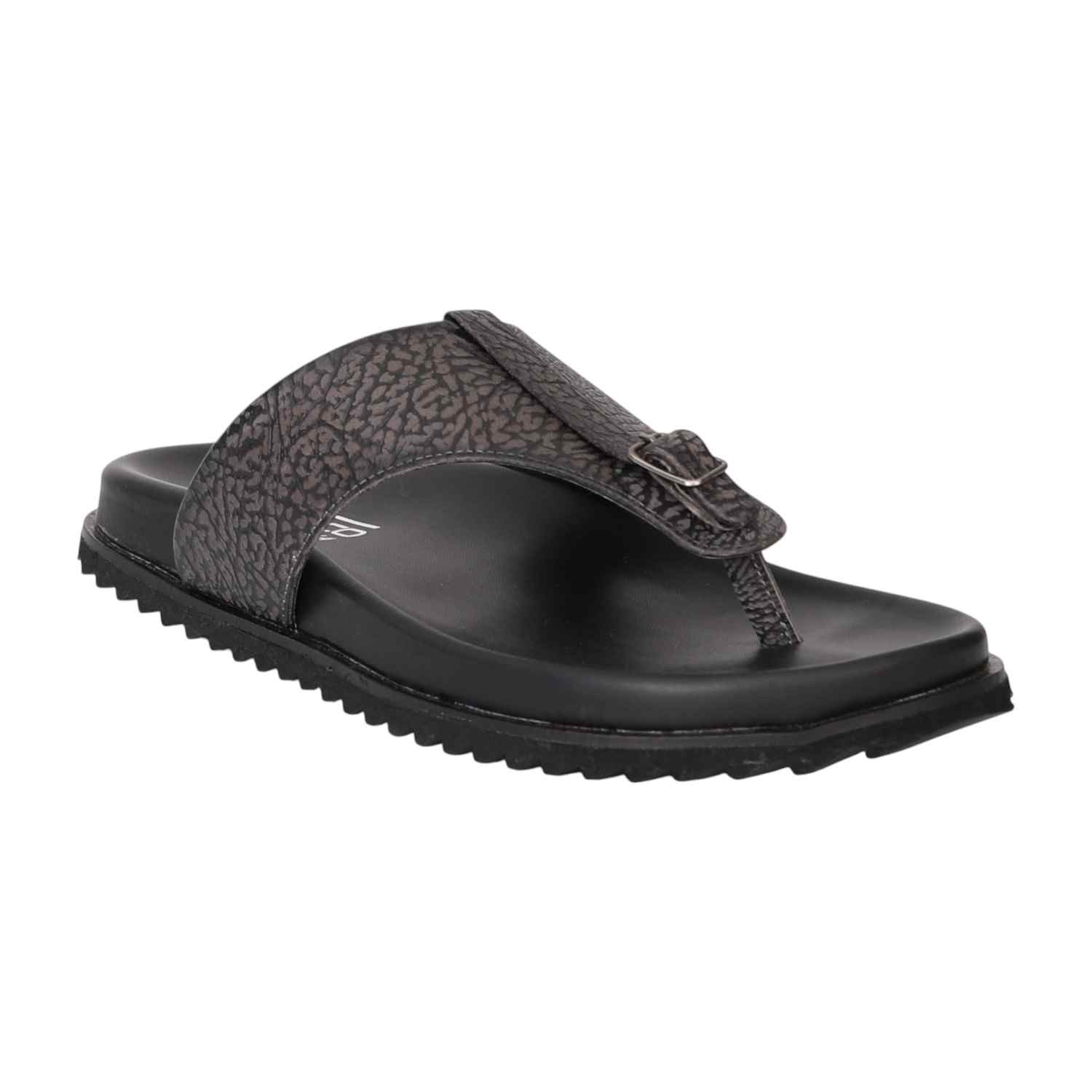 Men Grey Textured Buckle Toe-Loop Flats