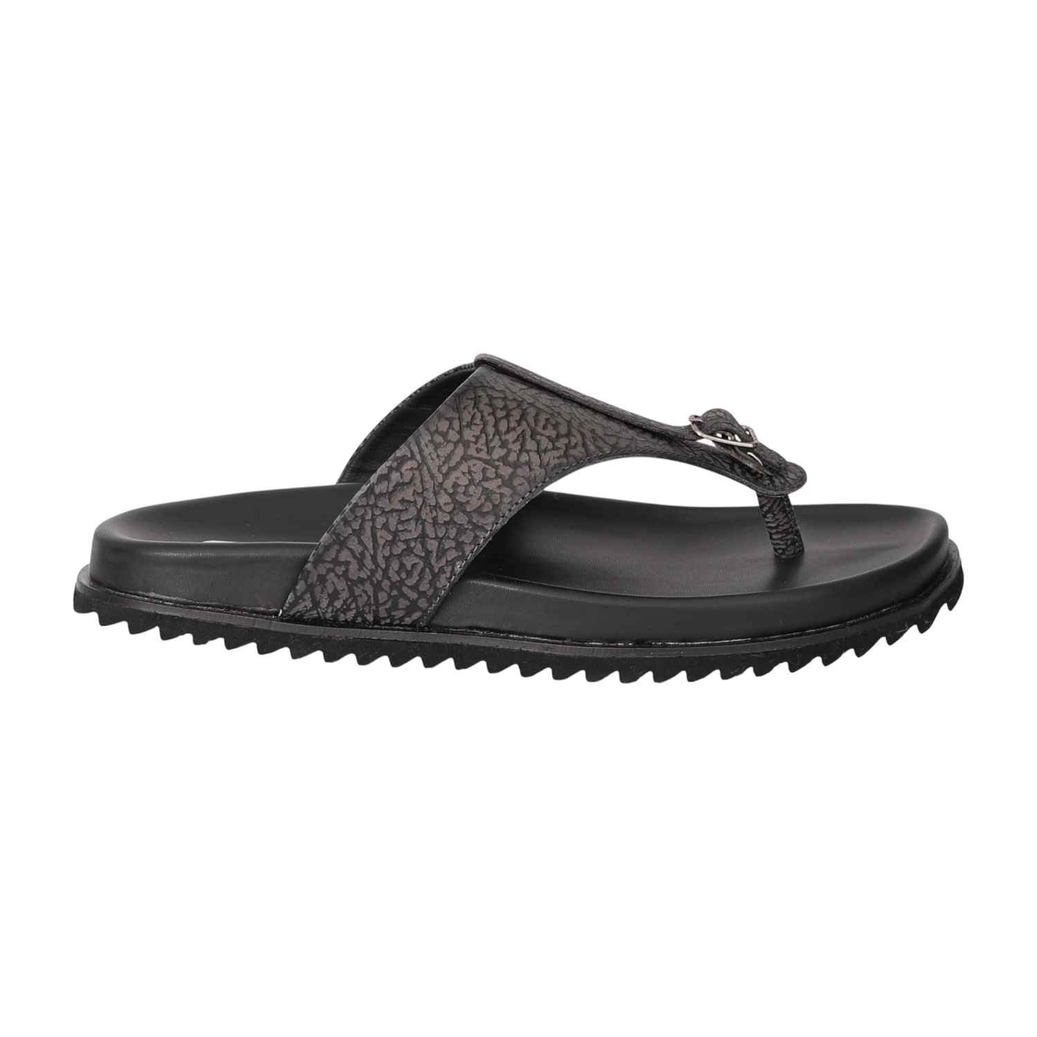 Men Grey Textured Buckle Toe-Loop Flats