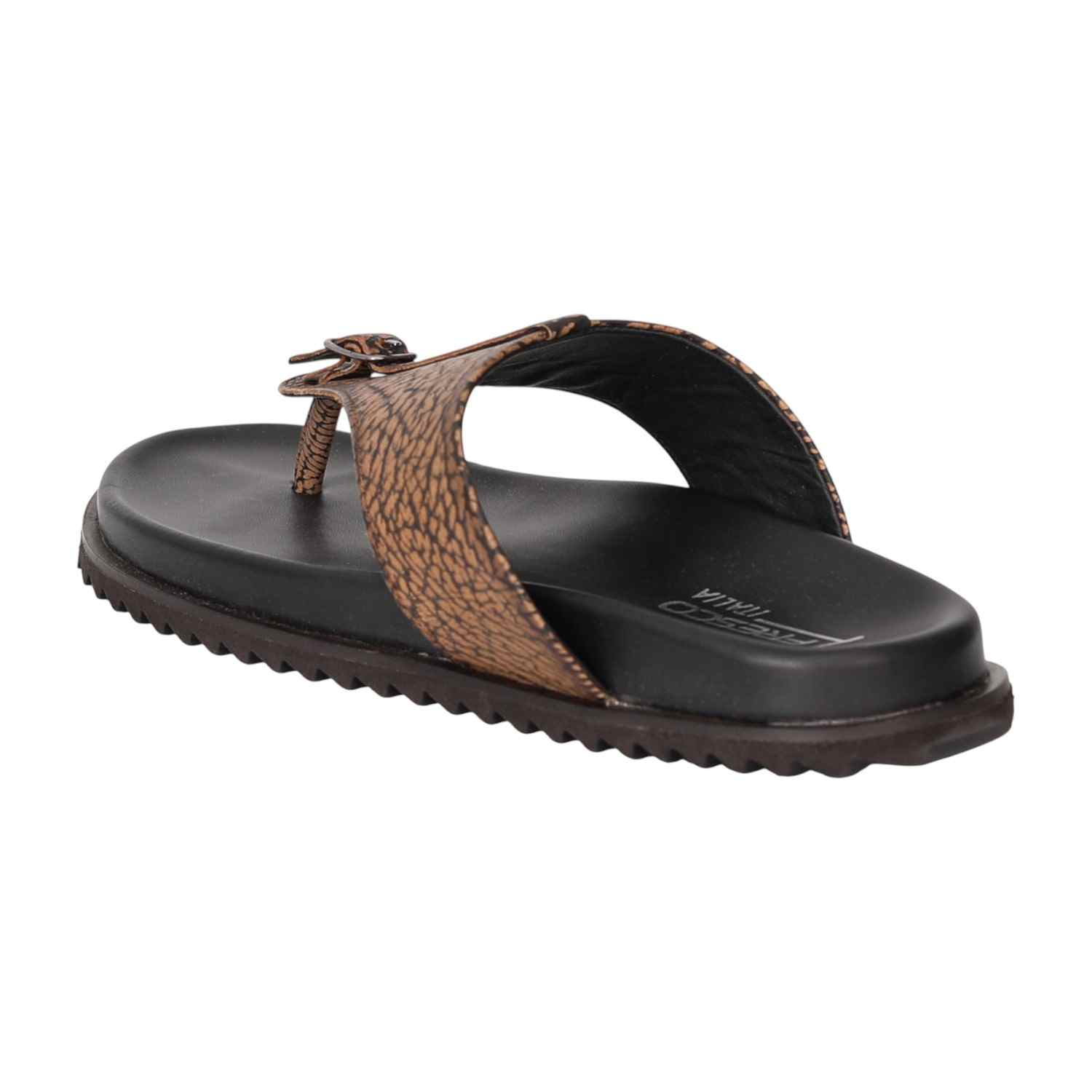 Men Brown Textured Buckle Toe-Loop Flats