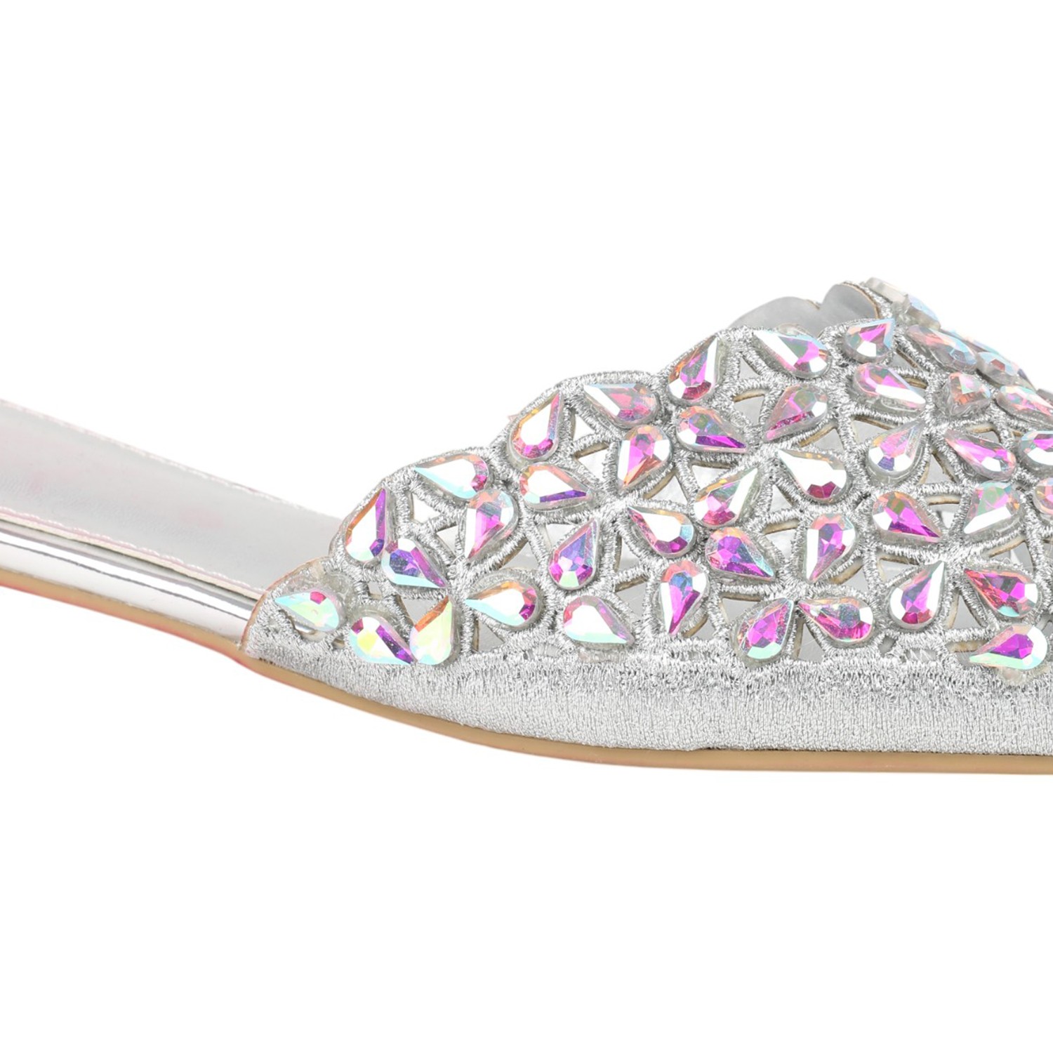 Stone Embellished Women Silver Fashion Mule Casual