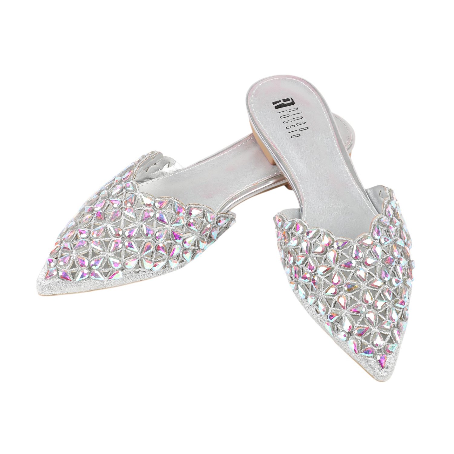 Stone Embellished Women Silver Fashion Mule Casual